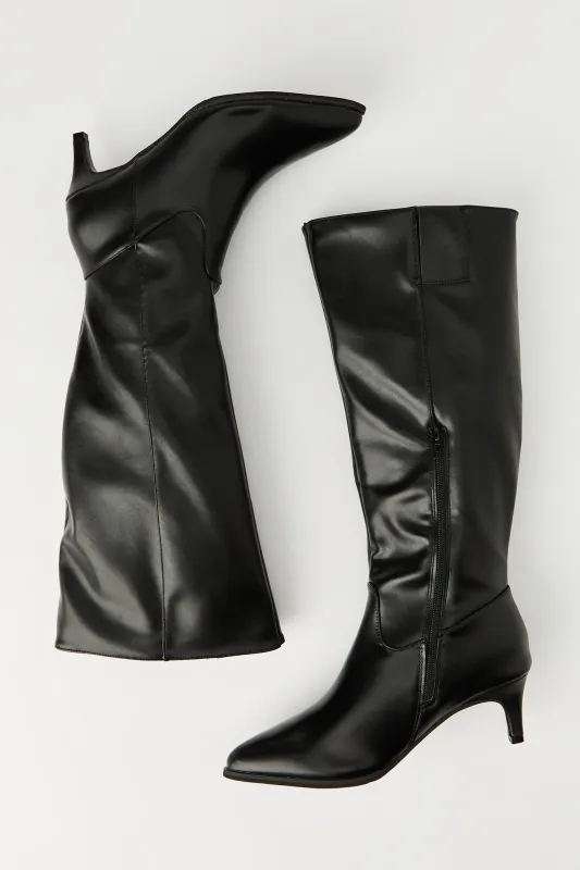 Faux Leather Knee High Kitten Heel Boot sold by Urban Planet