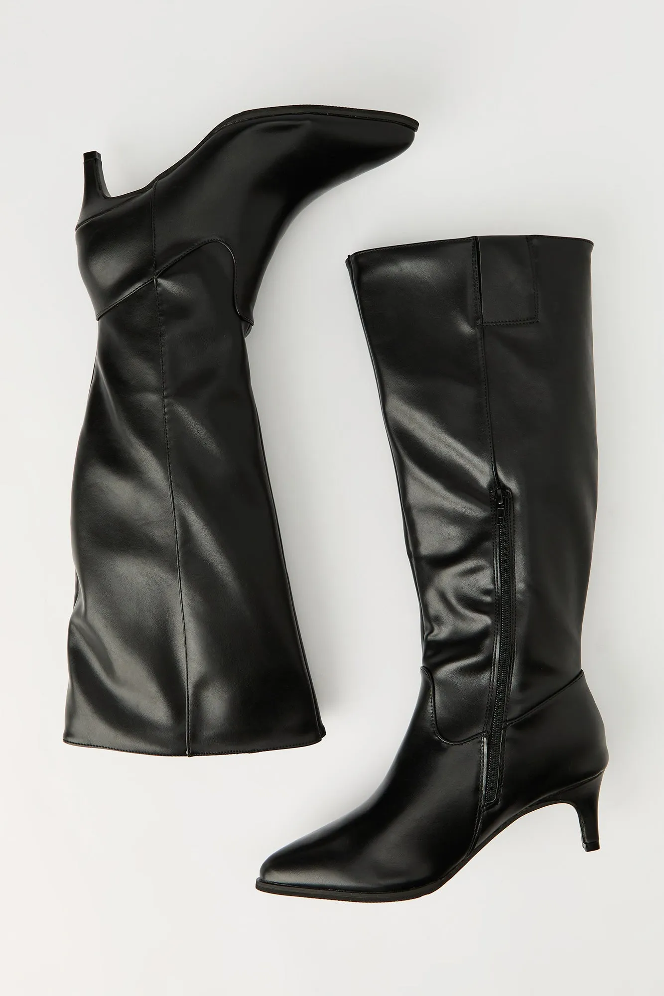 Faux Leather Knee High Kitten Heel Boot sold by Urban Planet