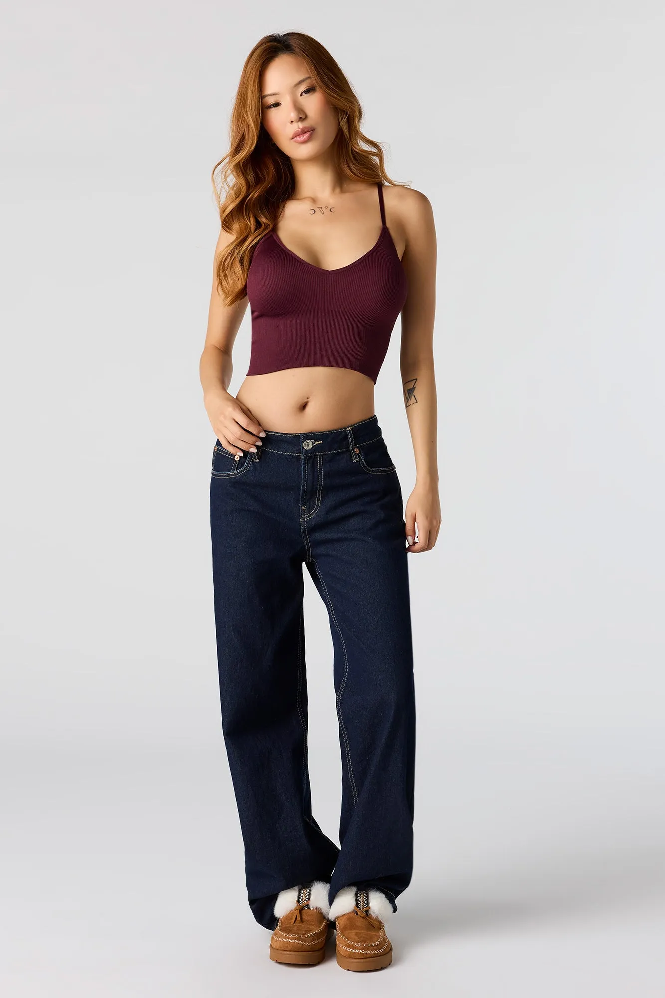 Seamless Ribbed Crop Cami With Built-In Cups sold by Urban Planet product image thumbnail 3