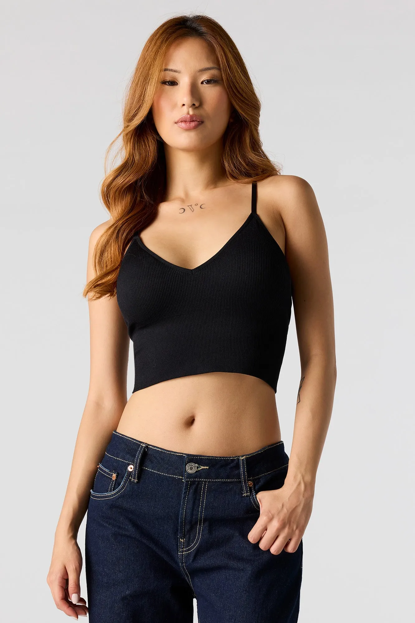 Seamless Ribbed Crop Cami With Built-In Cups sold by Urban Planet product image thumbnail 5