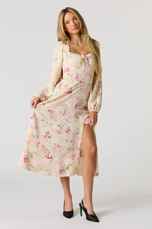 Floral Printed Long Sleeve Midi Dress sold by Urban Planet