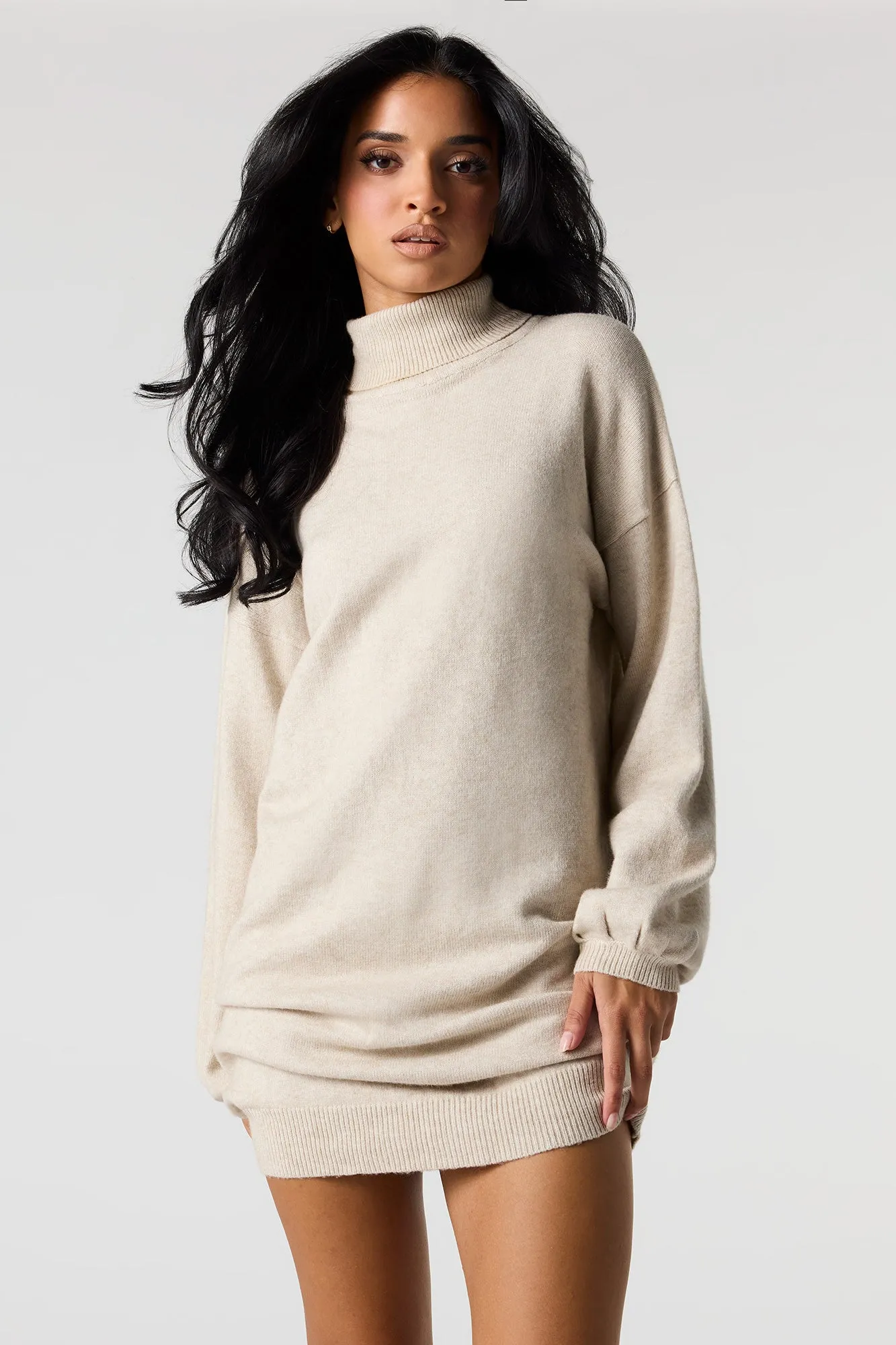Mock Neck Long Sleeve Knit Mini Dress sold by Urban Planet