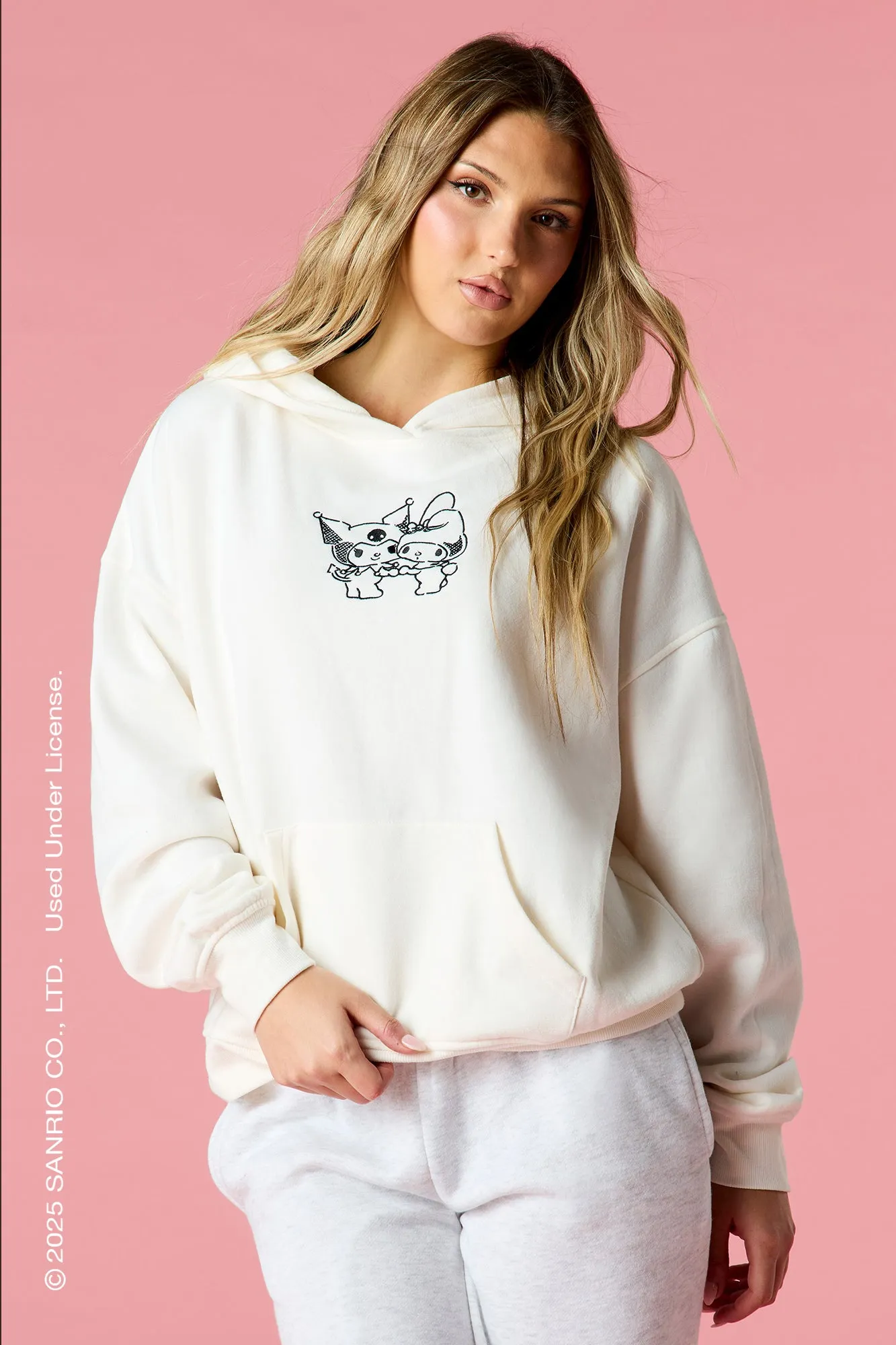 Kuromi™ & My Melody™ Embroidered Fleece Hoodie sold by Urban Planet product image thumbnail 2
