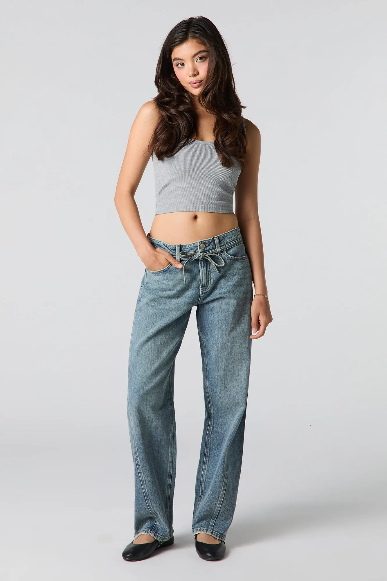 Low Rise Tie Waist Baggy Jean sold by Urban Planet