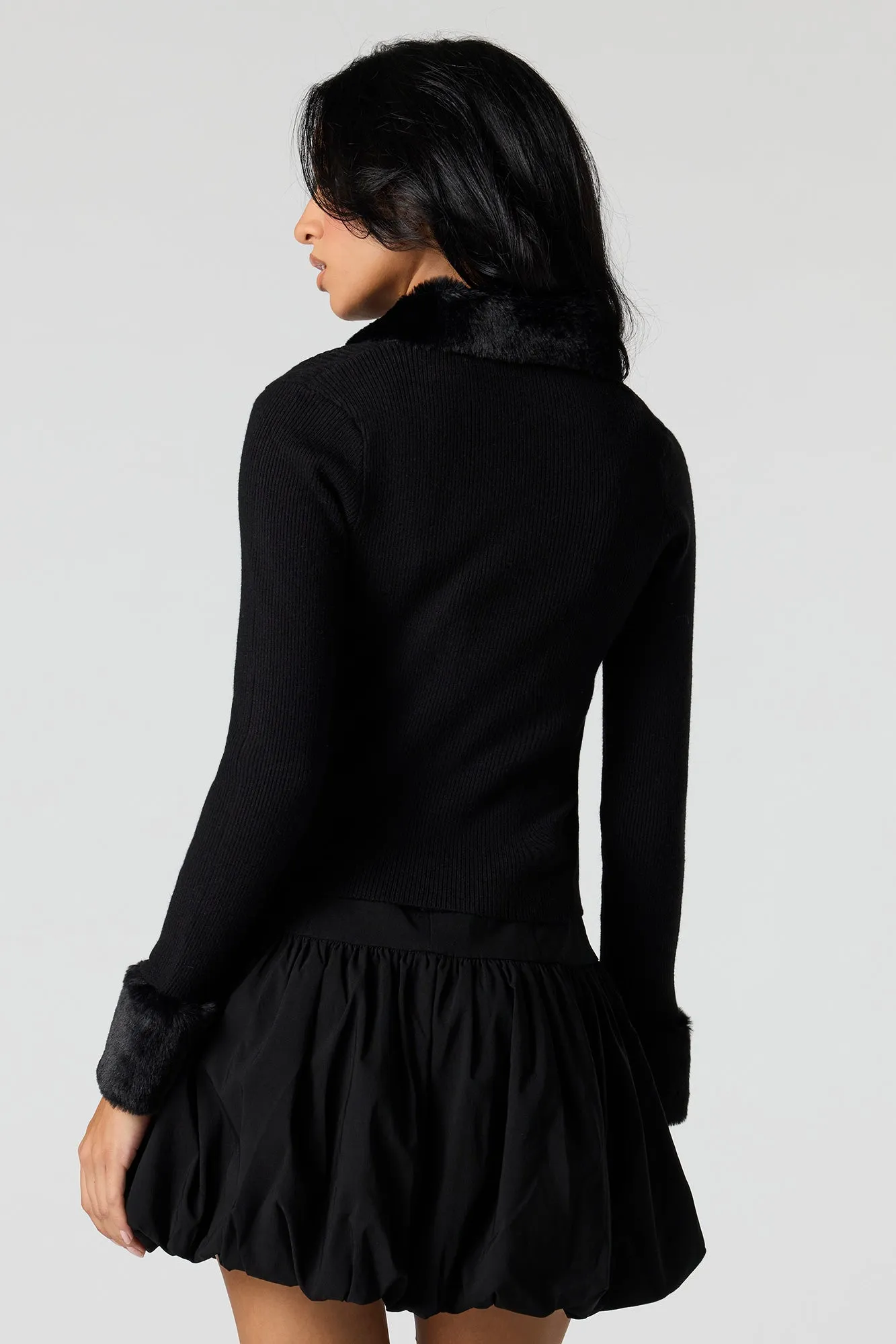 Faux Fur Collared Zip-Up Sweater sold by Urban Planet product image thumbnail 5