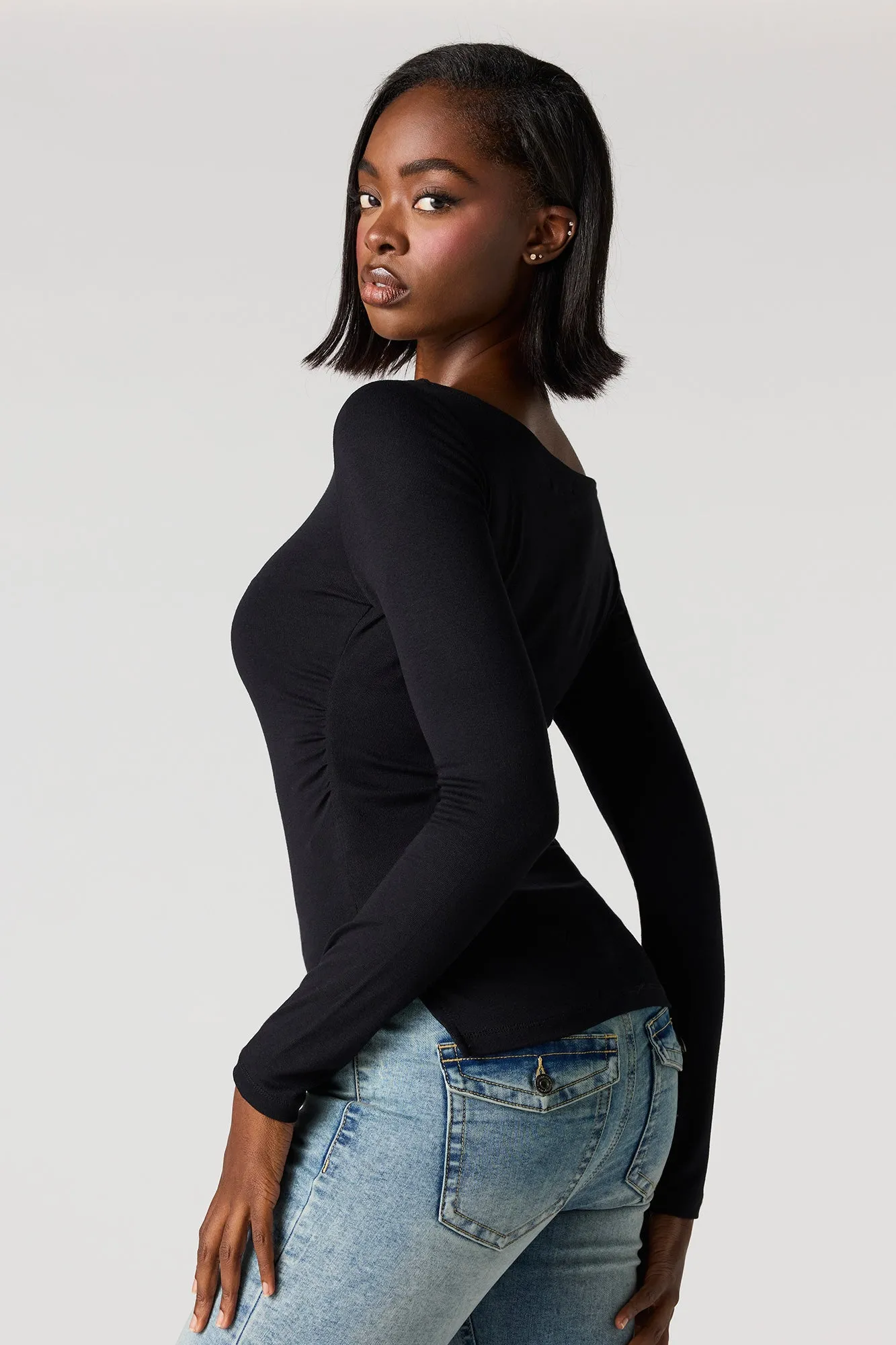 Cinched Side Classic Ribbed Top sold by Urban Planet product image thumbnail 5
