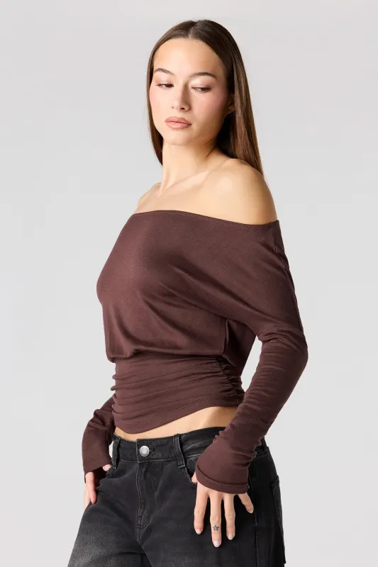 Off-Shoulder Cinched Waist Long Sleeve Top sold by Urban Planet