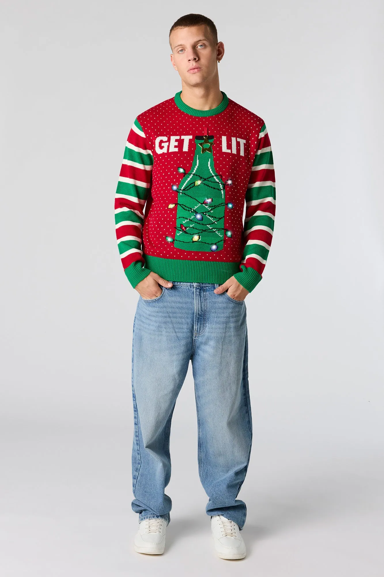 Get Lit Jacquard Knit Light-Up Christmas Sweater sold by Urban Planet product image thumbnail 3