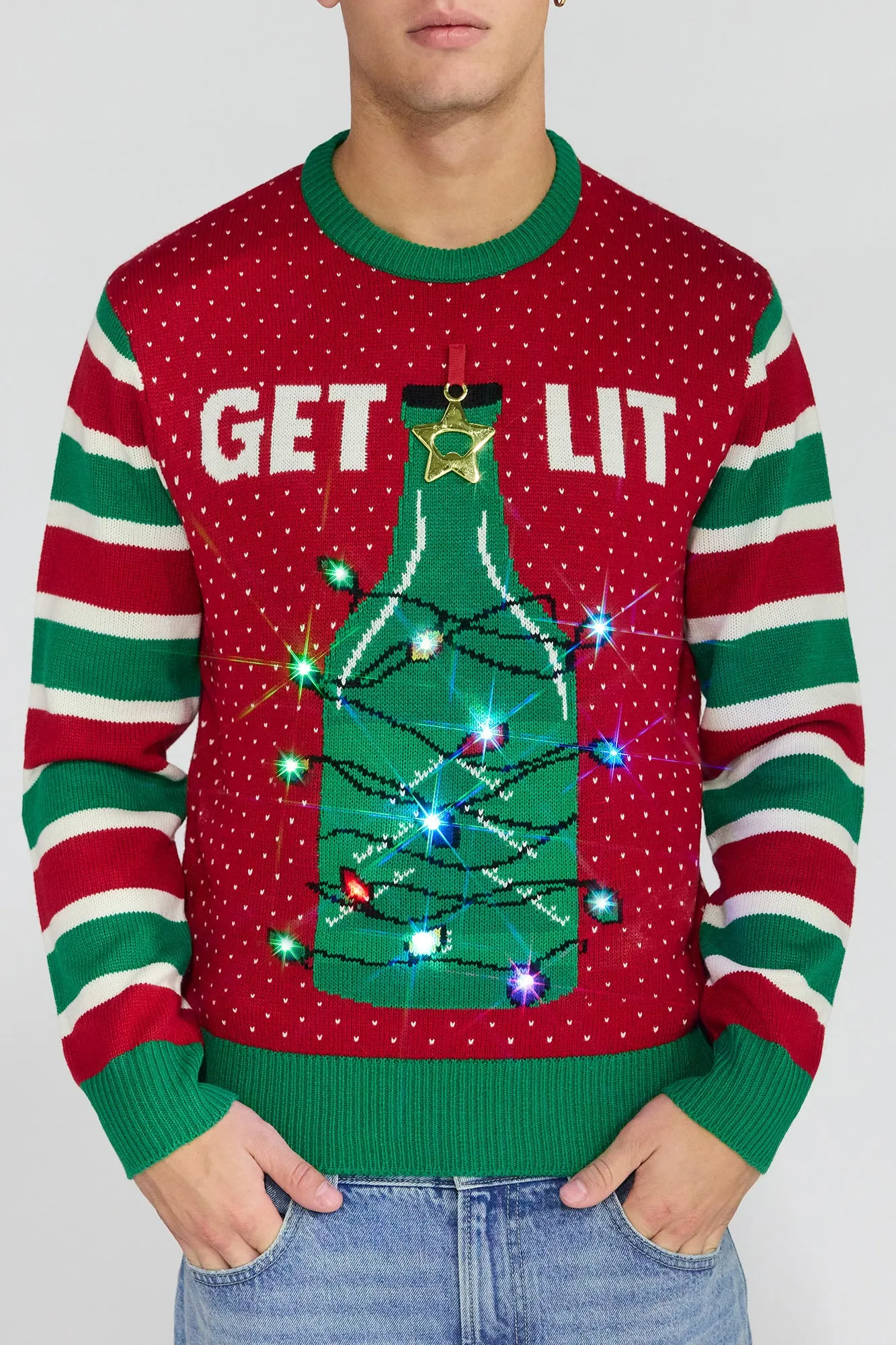 Get Lit Jacquard Knit Light-Up Christmas Sweater sold by Urban Planet product image thumbnail 4