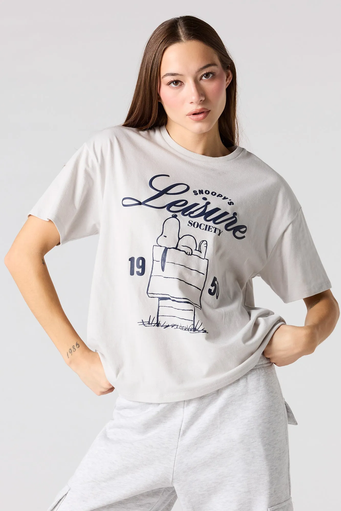 Snoopy Puff Print Boyfriend T-Shirt sold by Urban Planet