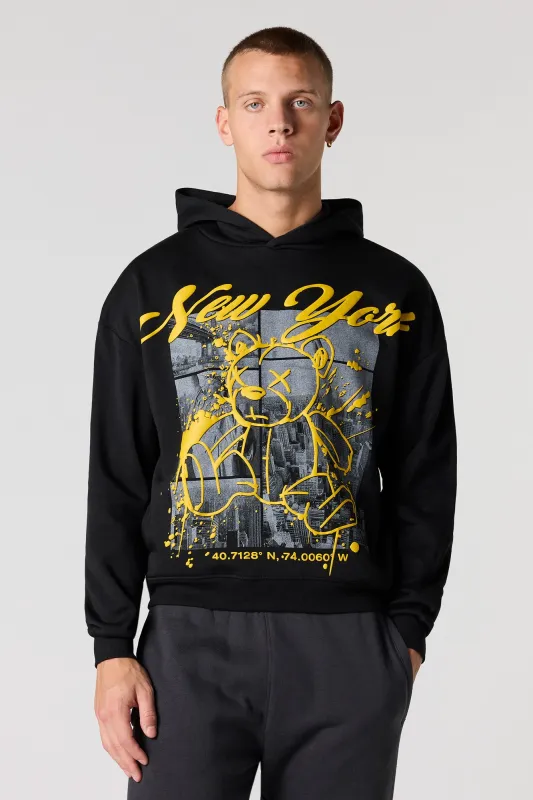 Bear Puff Print Boxy Hoodie sold by Urban Planet