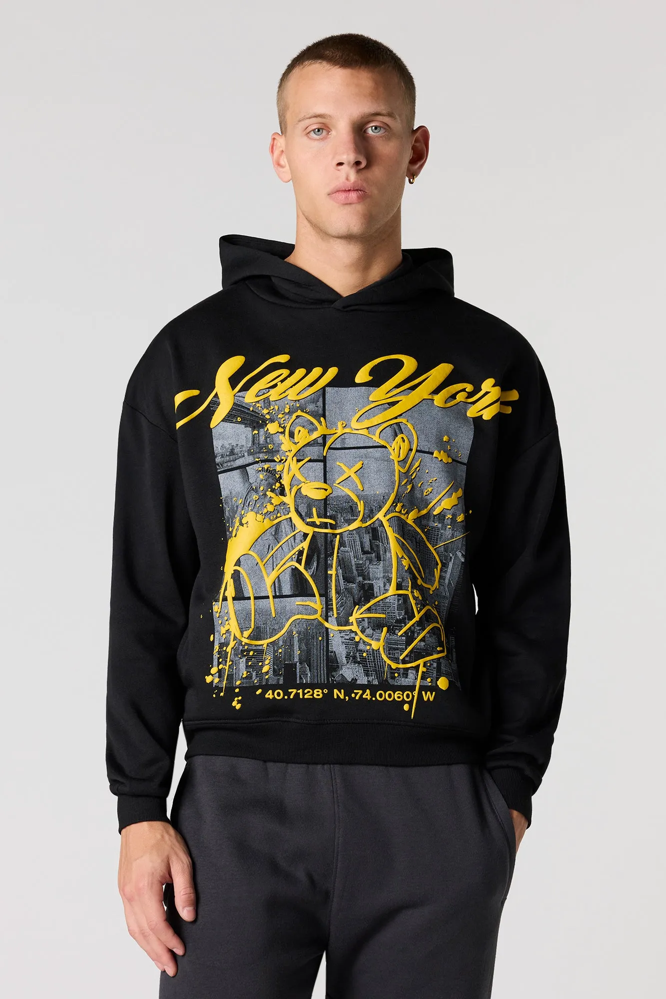 Bear Puff Print Boxy Hoodie sold by Urban Planet