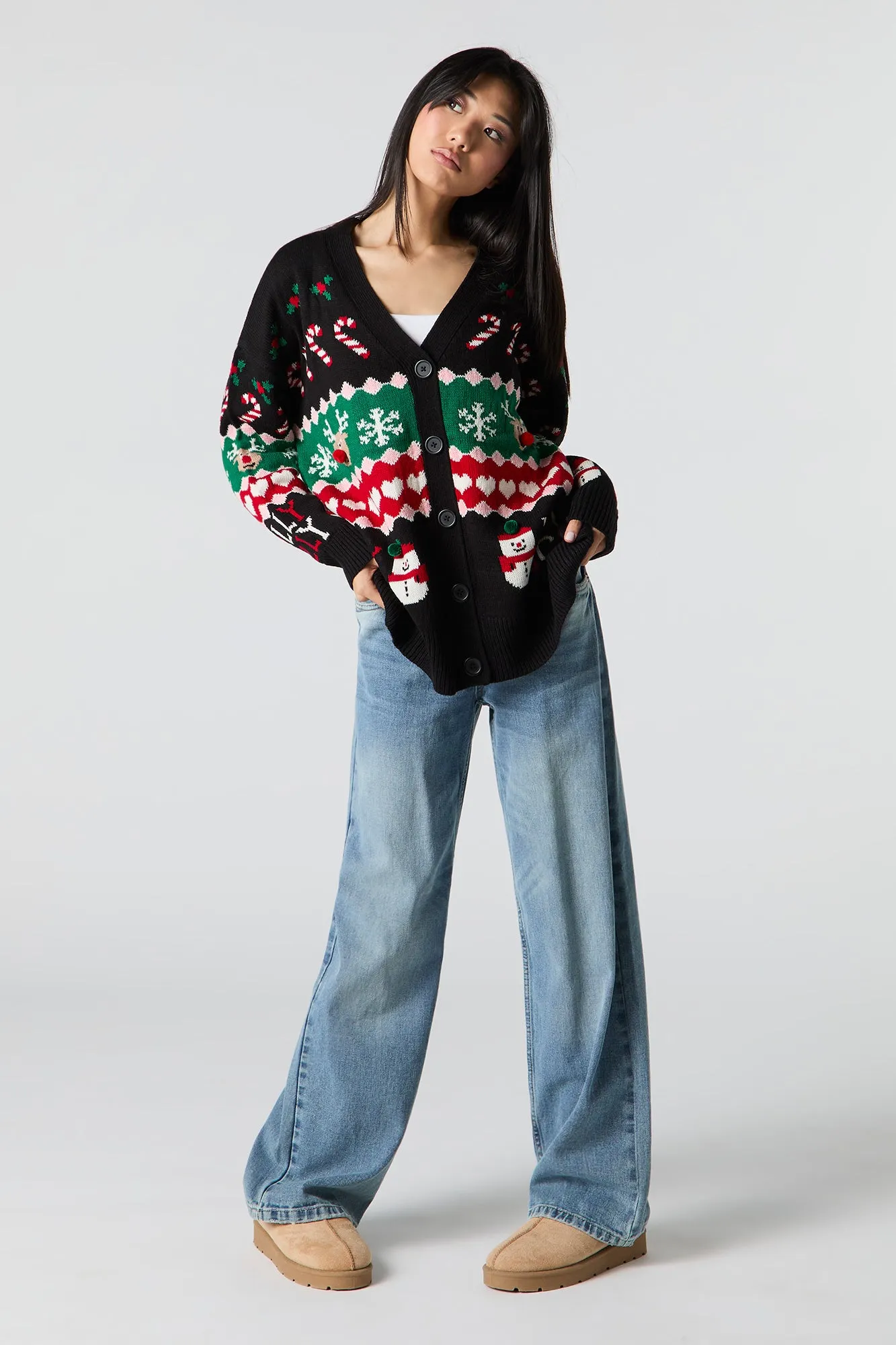 Fair Isle Pom Pom Christmas Cardigan sold by Urban Planet product image thumbnail 3
