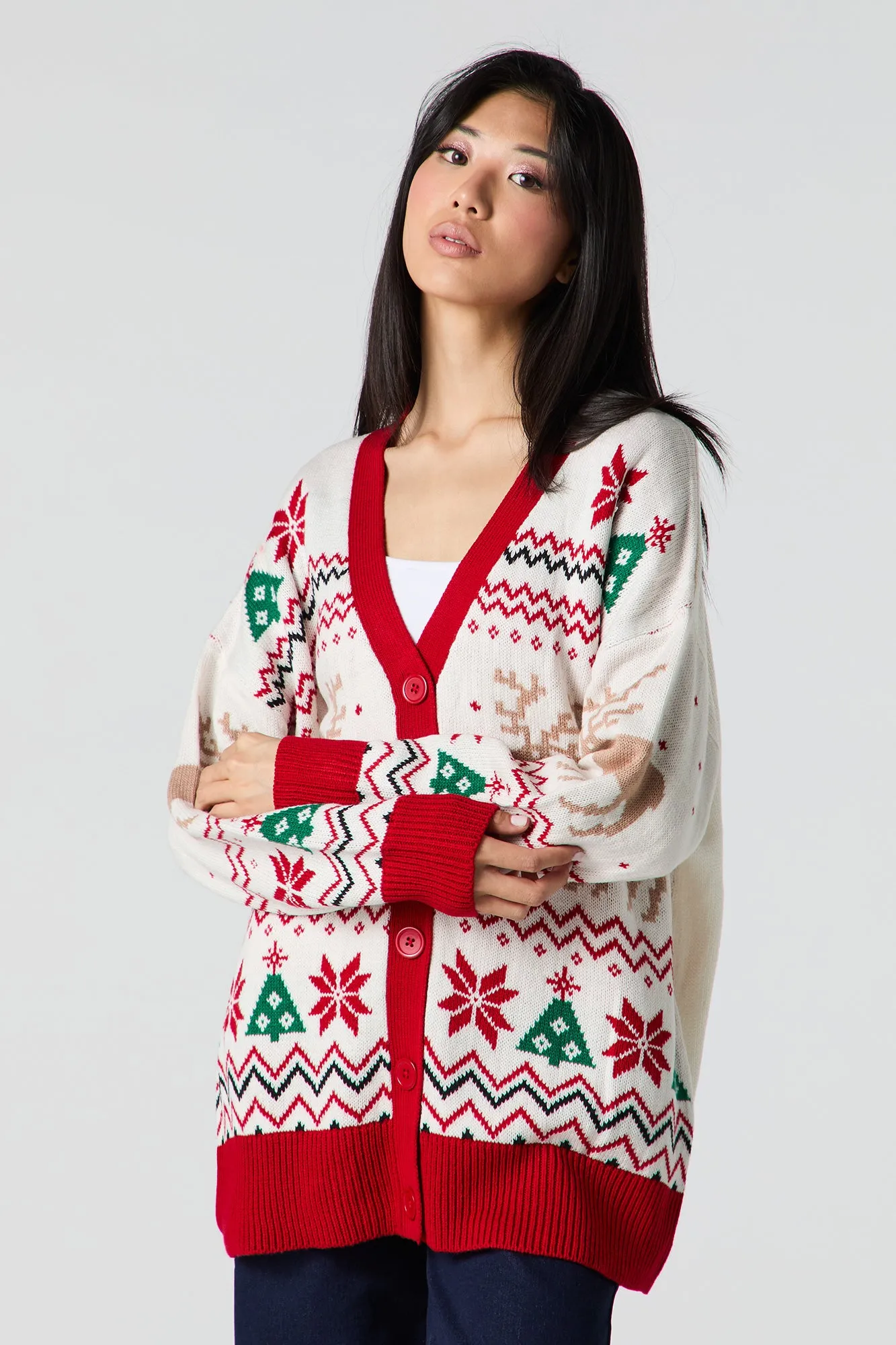 Fair Isle Jacquard Knit Christmas Cardigan sold by Urban Planet