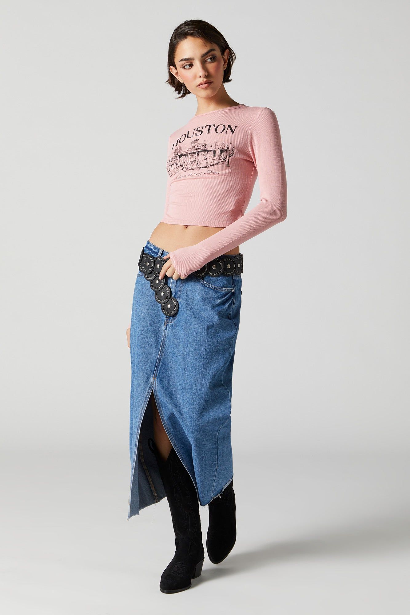 Ribbed Houston Graphic Long Sleeve Top sold by Urban Planet product image thumbnail 3