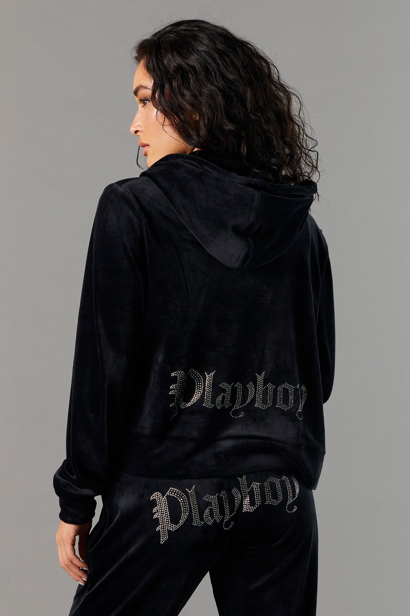 Playboy Rhinestone Velour Zip-Up Hoodie sold by Urban Planet product image thumbnail 3