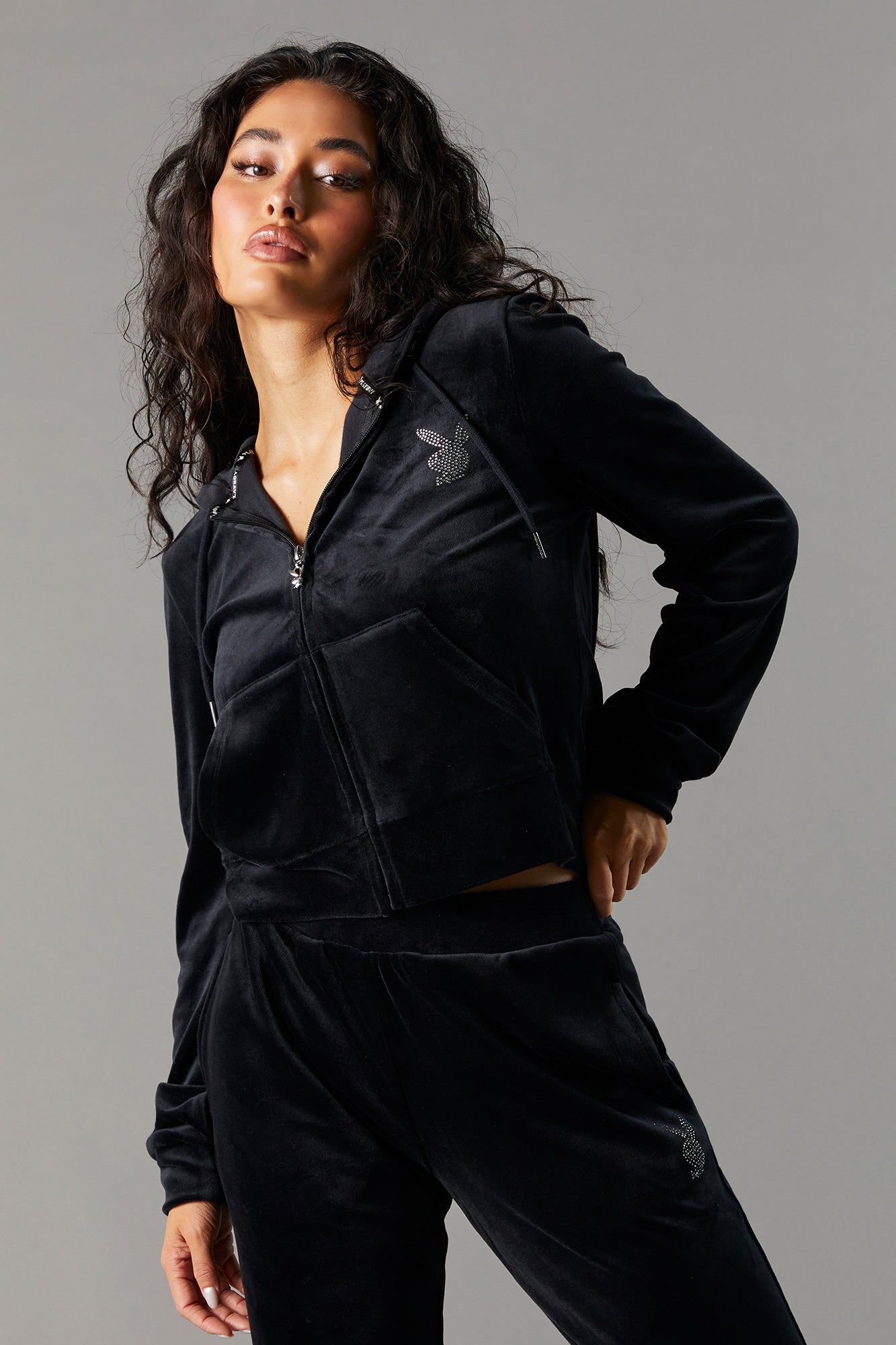 Playboy Rhinestone Velour Zip-Up Hoodie sold by Urban Planet product image thumbnail 2