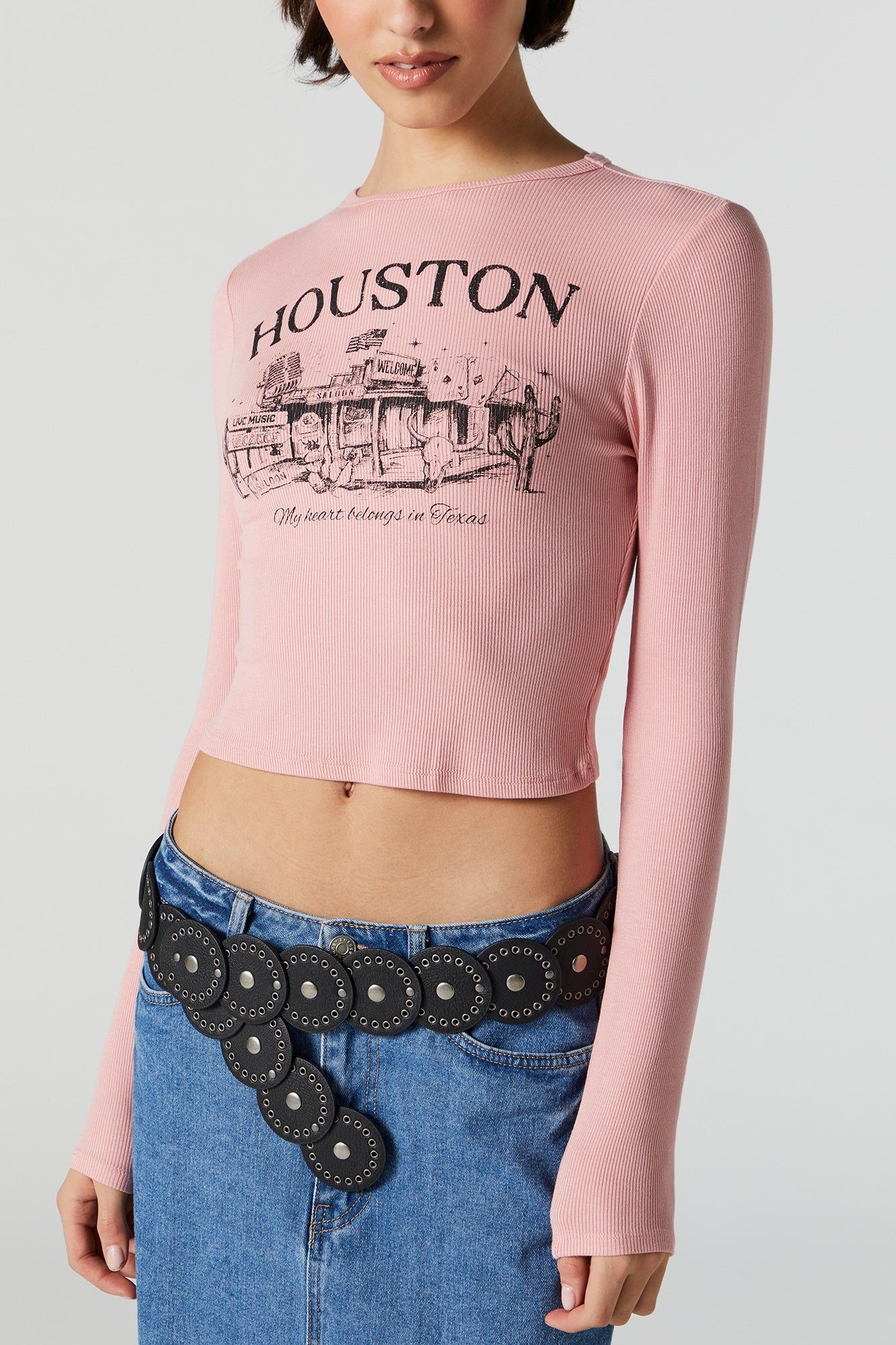 Ribbed Houston Graphic Long Sleeve Top sold by Urban Planet product image thumbnail 2