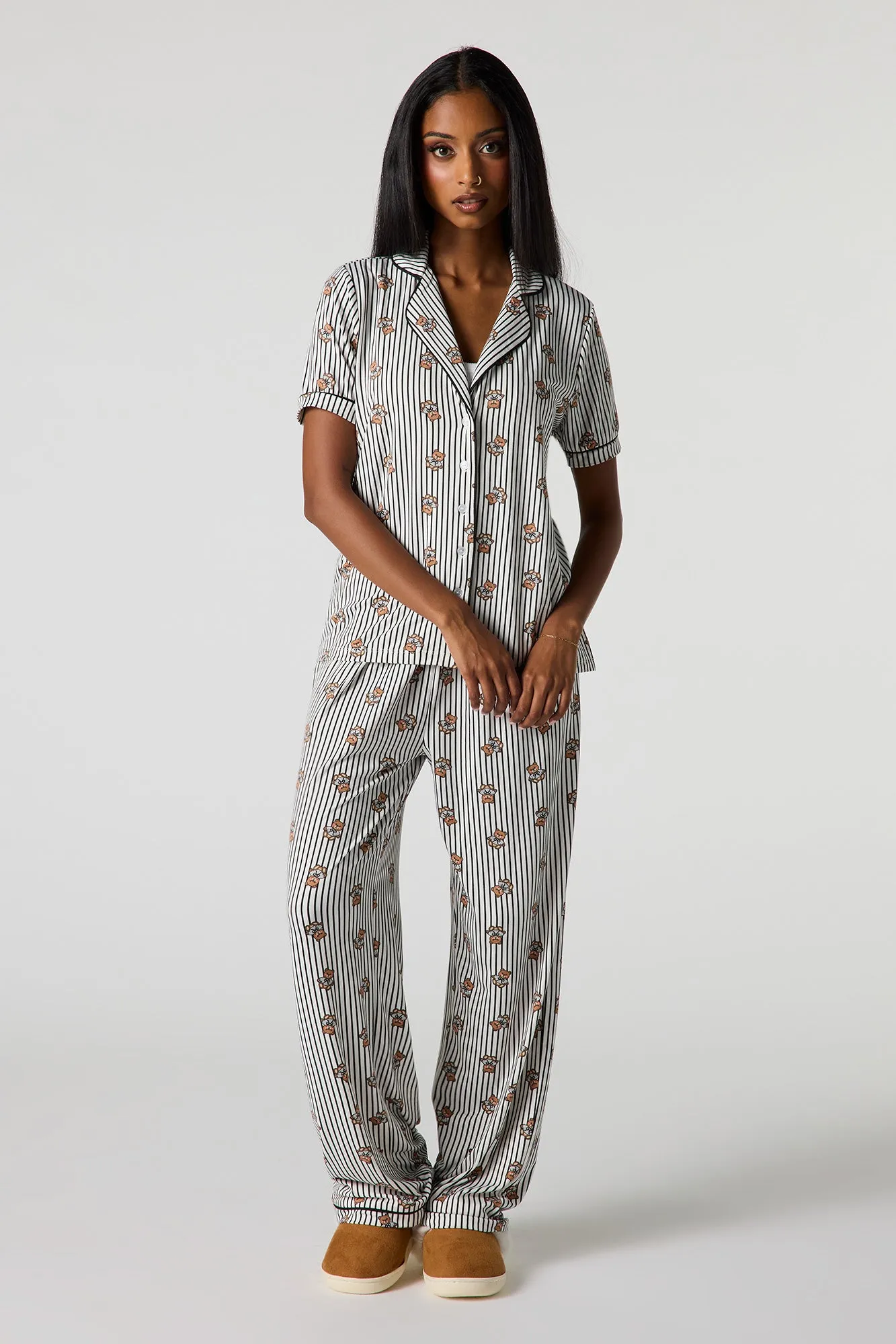 Collared Button-Up Top & Pant Pajama Set sold by Urban Planet product image thumbnail 5