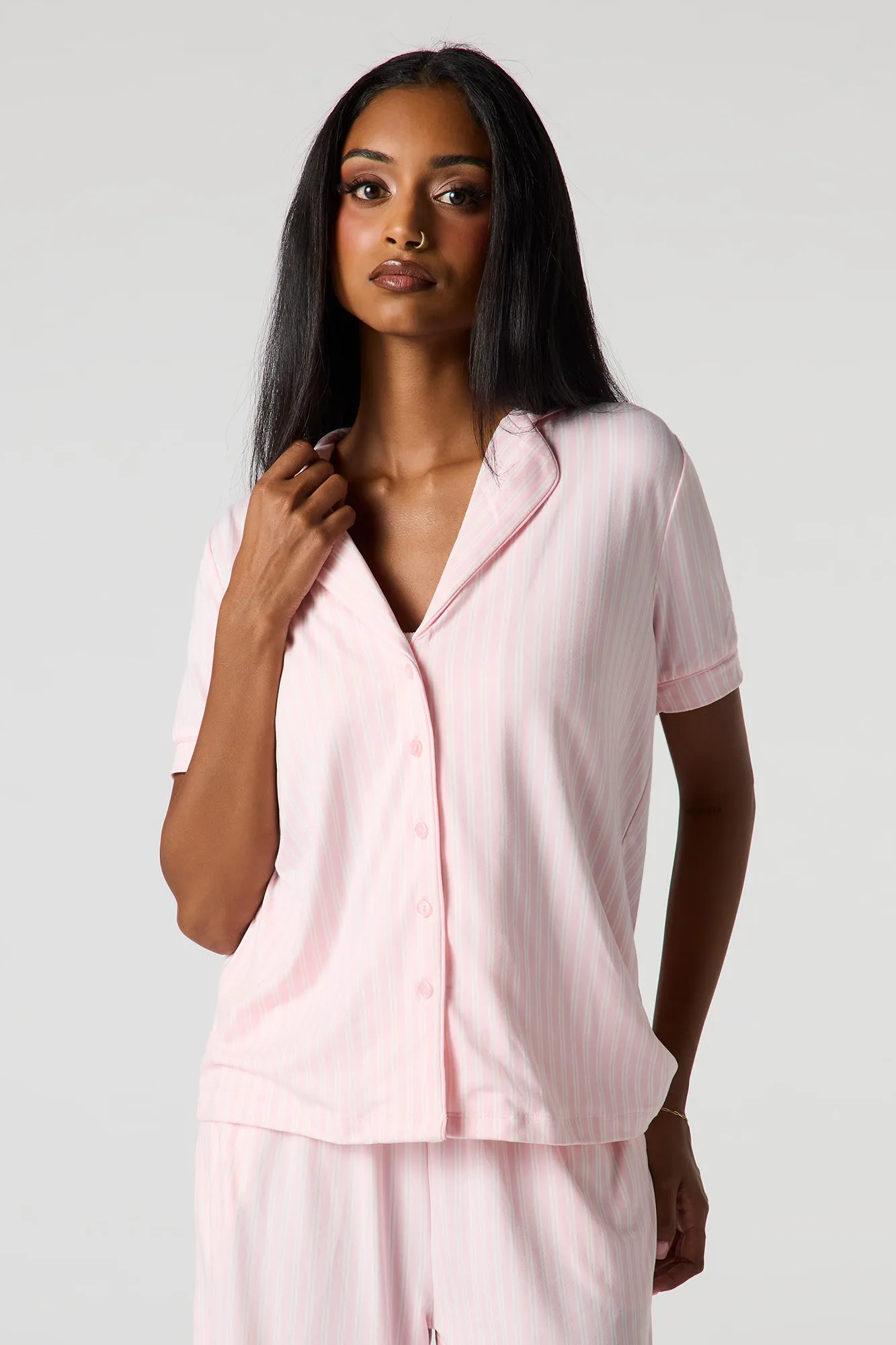 Collared Button-Up Top & Pant Pajama Set sold by Urban Planet product image thumbnail 2