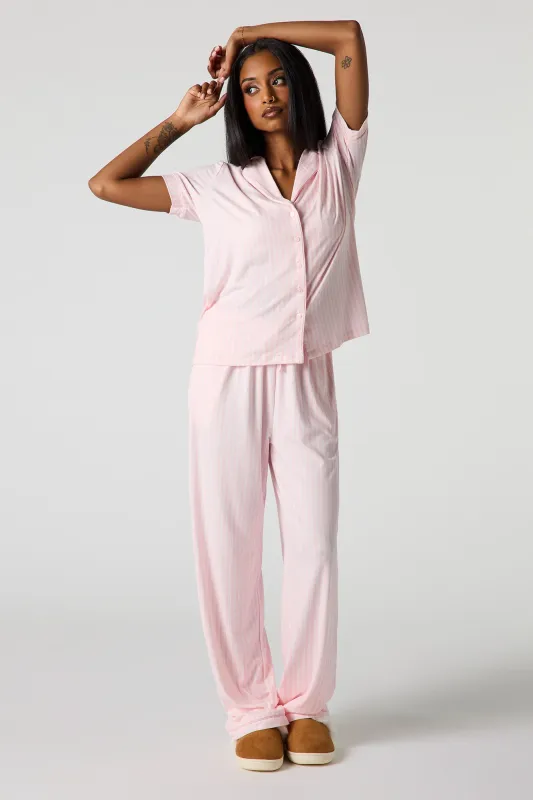 Collared Button-Up Top & Pant Pajama Set sold by Urban Planet
