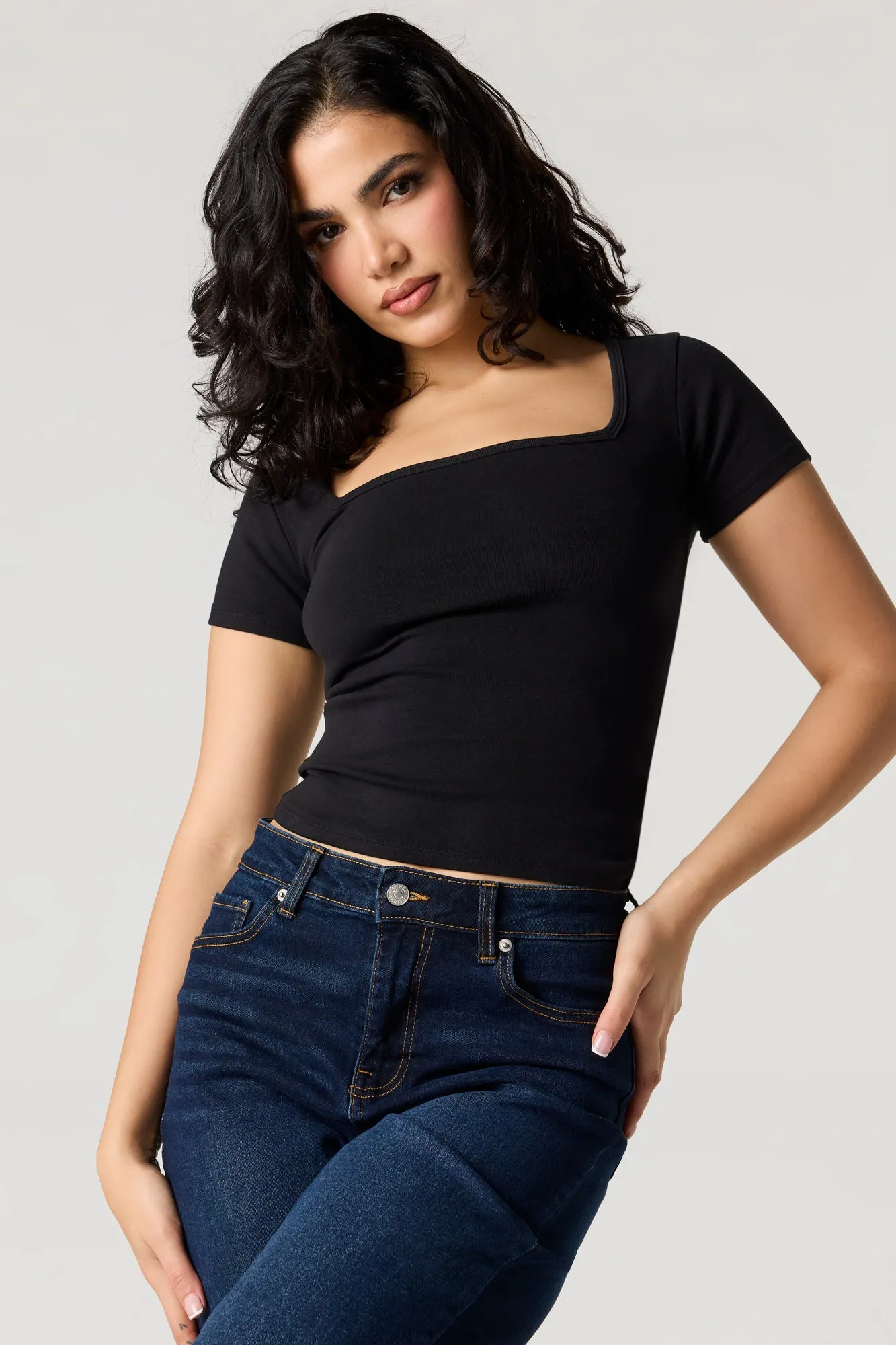 Square Neck Short Sleeve Top sold by Urban Planet product image thumbnail 4
