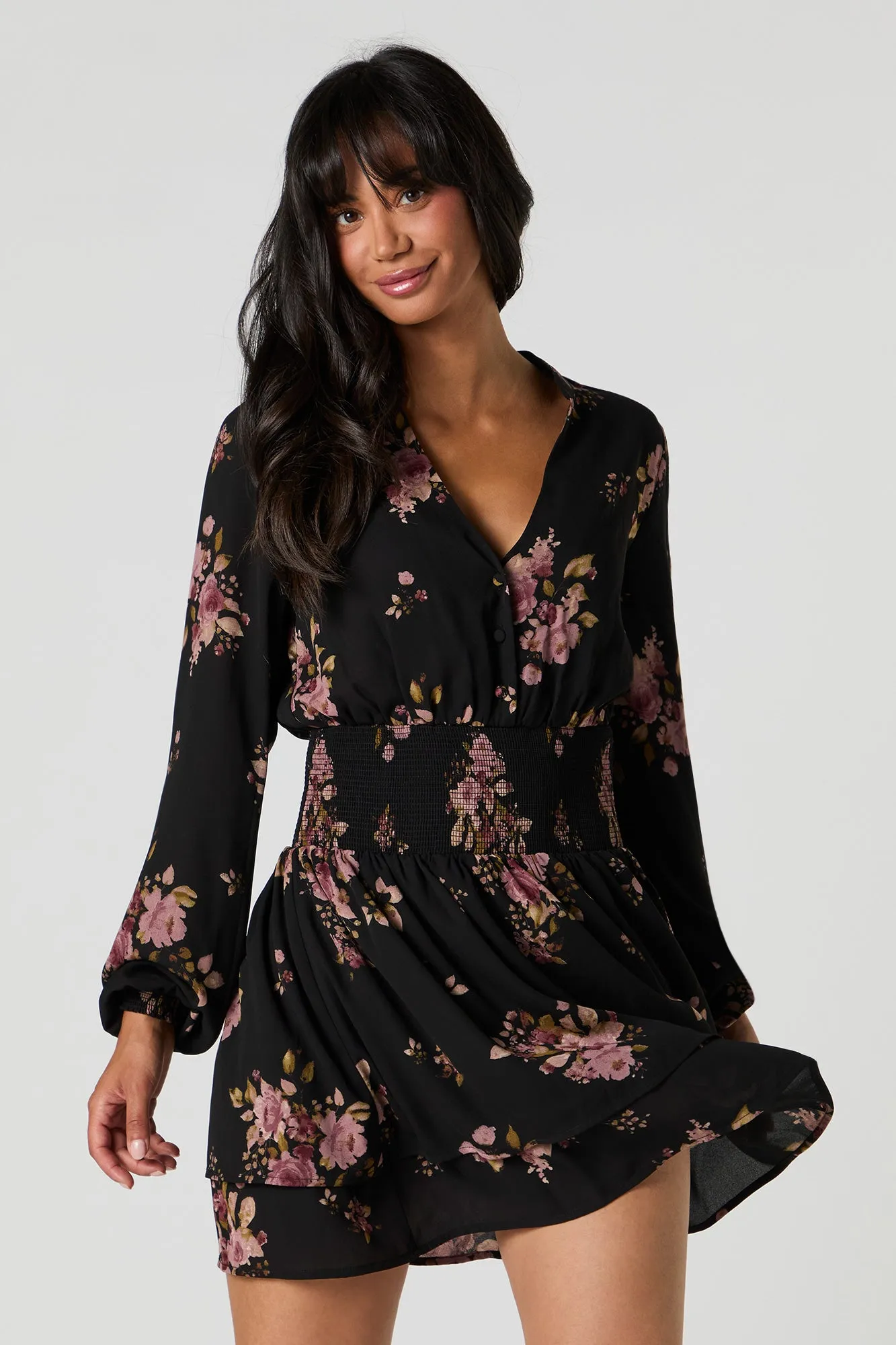 Smocked Waist Long Sleeve Mini Dress sold by Urban Planet product image thumbnail 4