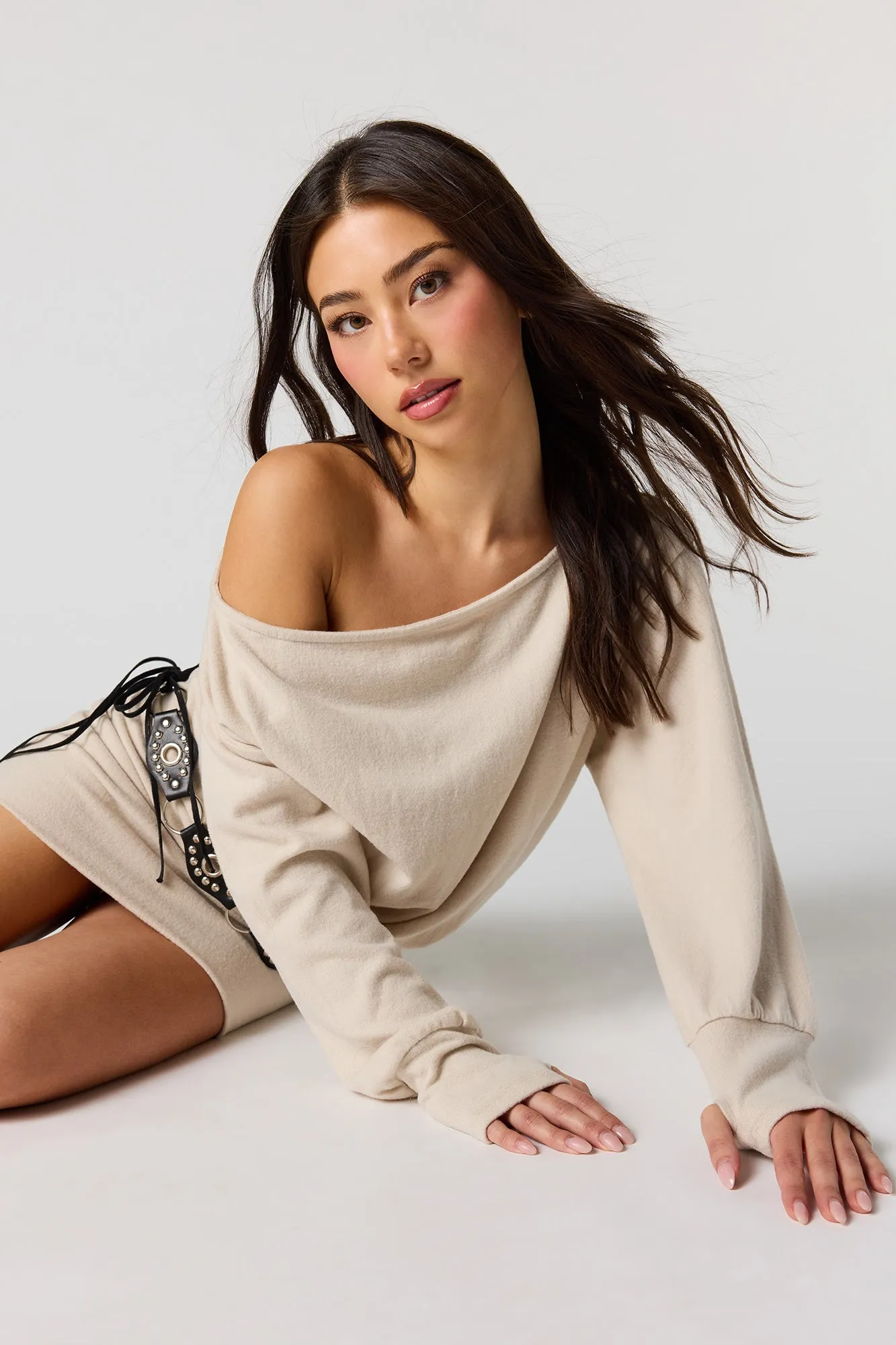 Knit Off Shoulder Long Sleeve Mini Dress sold by Urban Planet