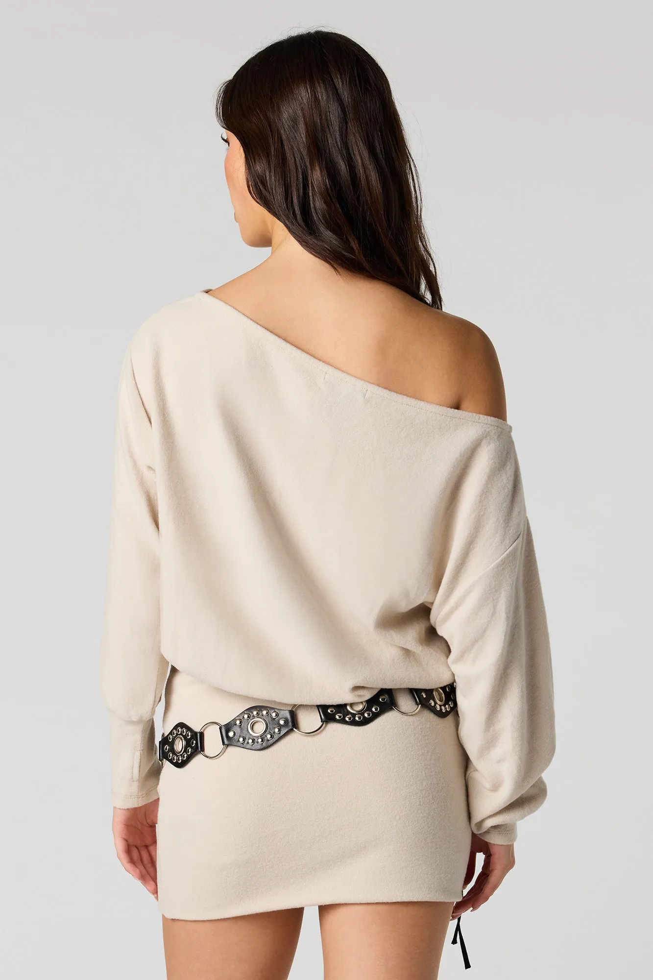 Knit Off Shoulder Long Sleeve Mini Dress sold by Urban Planet product image thumbnail 2