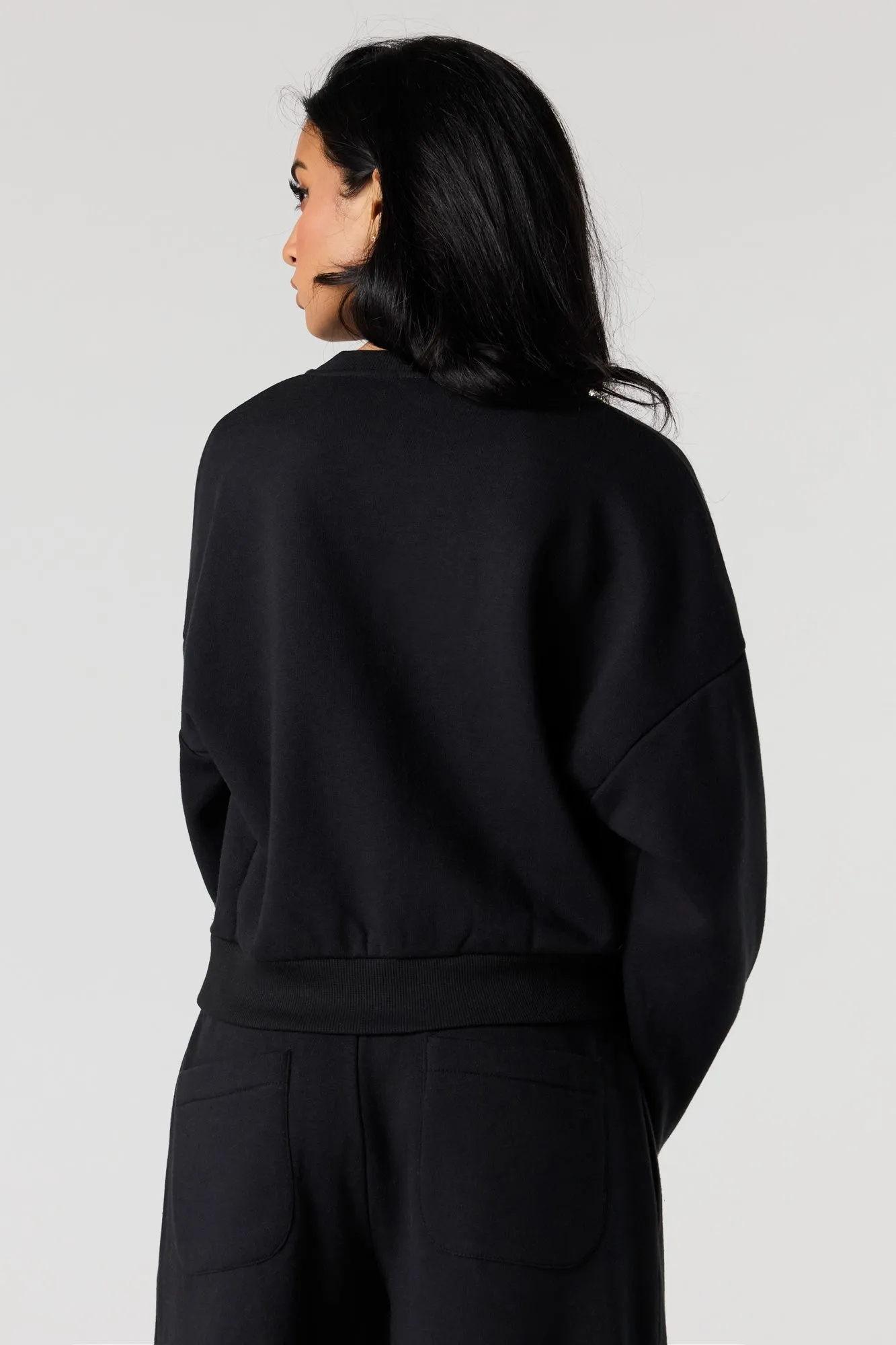 Rhinestone V-Neckline Fleece Cropped Sweatshirt sold by Urban Planet product image thumbnail 2