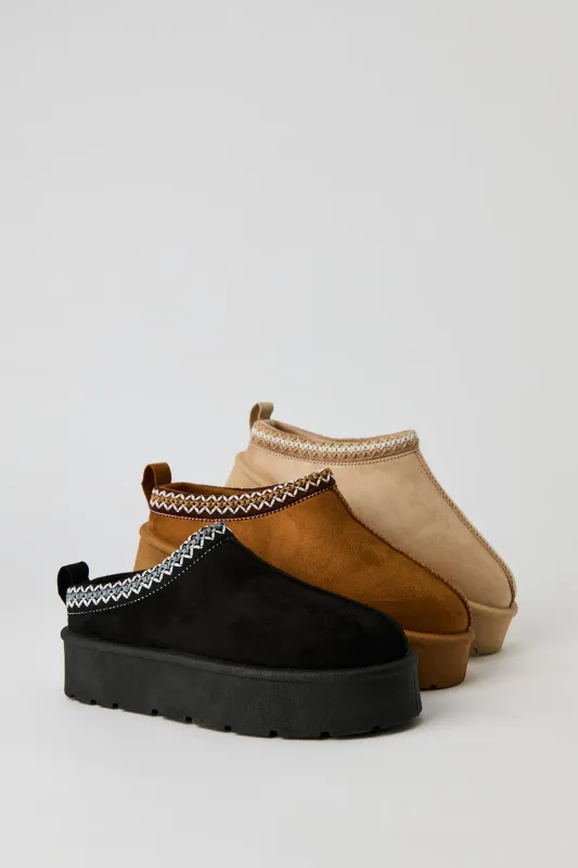 Faux Suede Embroidered Platform Booties sold by Urban Planet