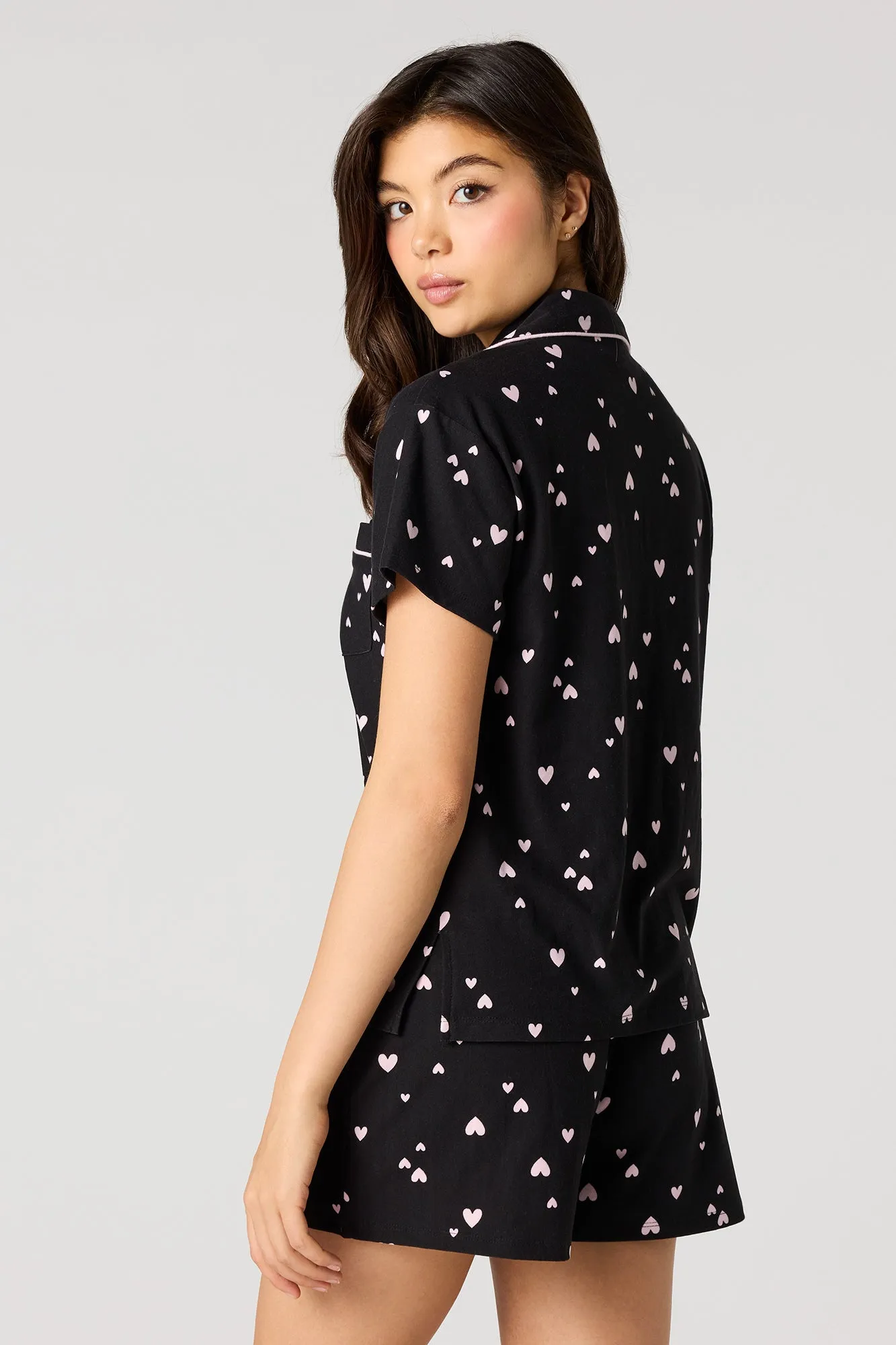 Printed Button-Up Collared Top & Short Pajama Set sold by Urban Planet product image thumbnail 5