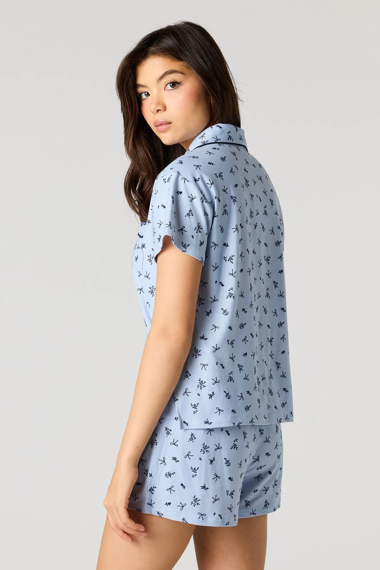 Printed Button-Up Collared Top & Short Pajama Set sold by Urban Planet product image thumbnail 2