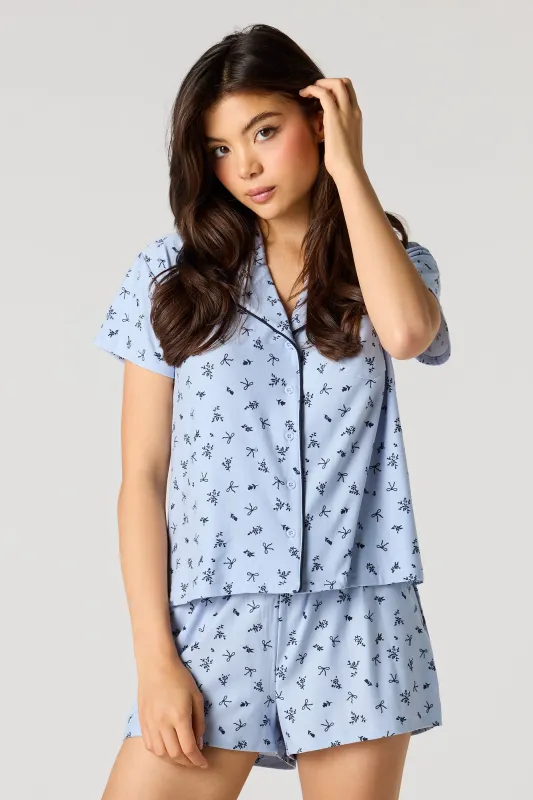 Printed Button-Up Collared Top & Short Pajama Set sold by Urban Planet