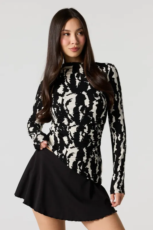 Asymmetrical Ruched Boat Neck Long Sleeve Top sold by Urban Planet