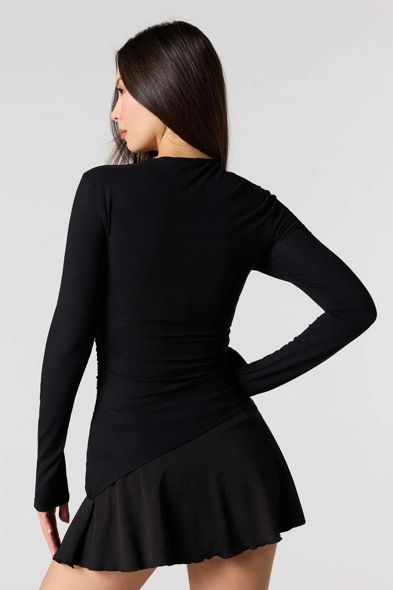 Asymmetrical Ruched Boat Neck Long Sleeve Top sold by Urban Planet product image thumbnail 5