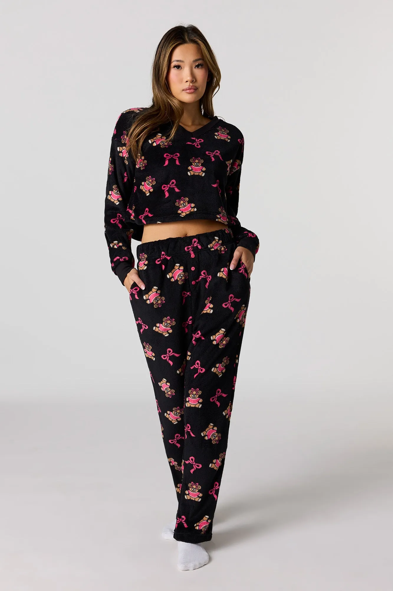 Plush Long Sleeve Top & Pant Pajama Set sold by Urban Planet product image thumbnail 5