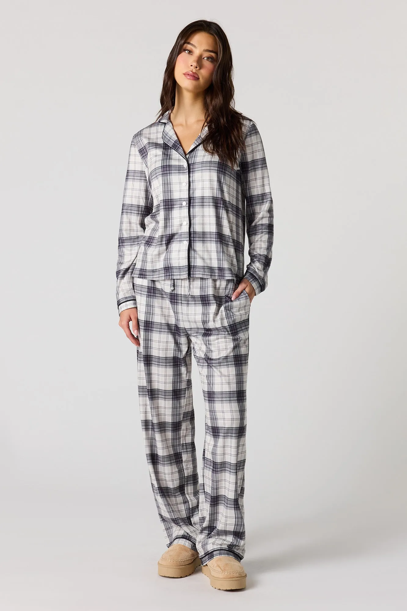 Flannel Button-Up Long Sleeve Top & Pajama Pant sold by Urban Planet product image thumbnail 5