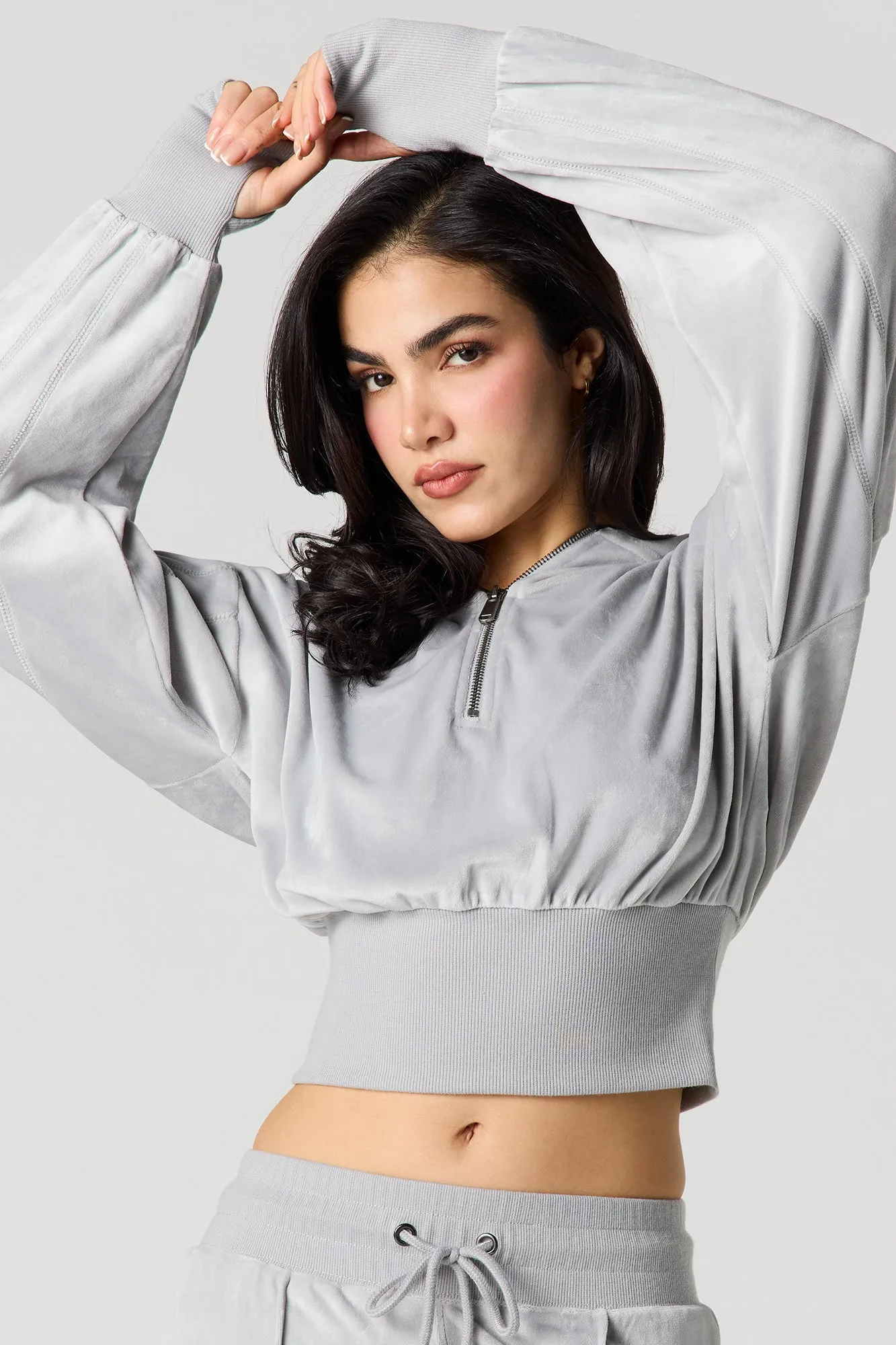 Velour Quarter Zip Hoodie sold by Urban Planet