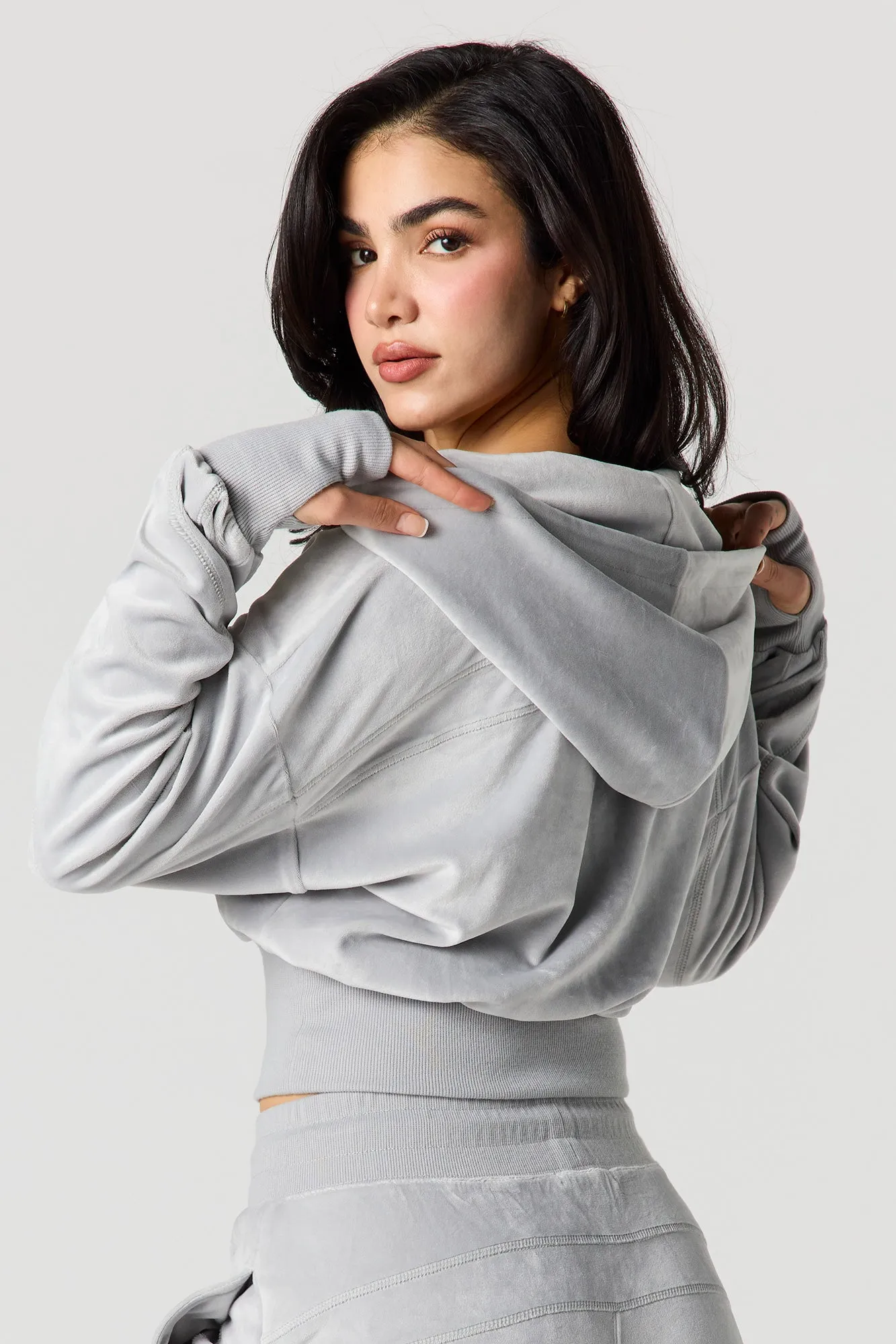 Velour Quarter Zip Hoodie sold by Urban Planet product image thumbnail 2