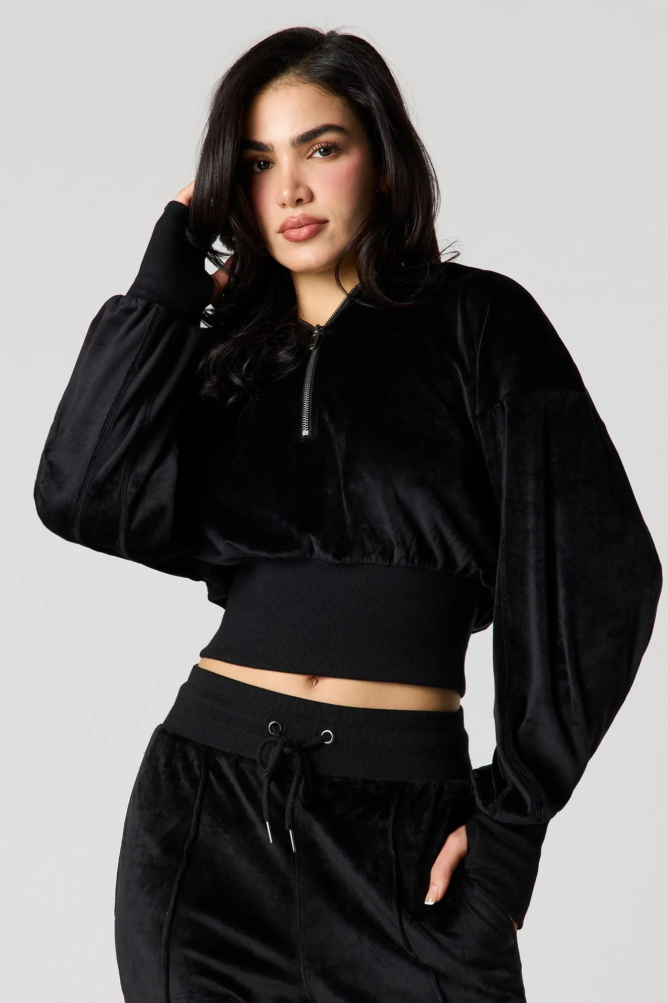 Velour Quarter Zip Hoodie sold by Urban Planet product image thumbnail 4