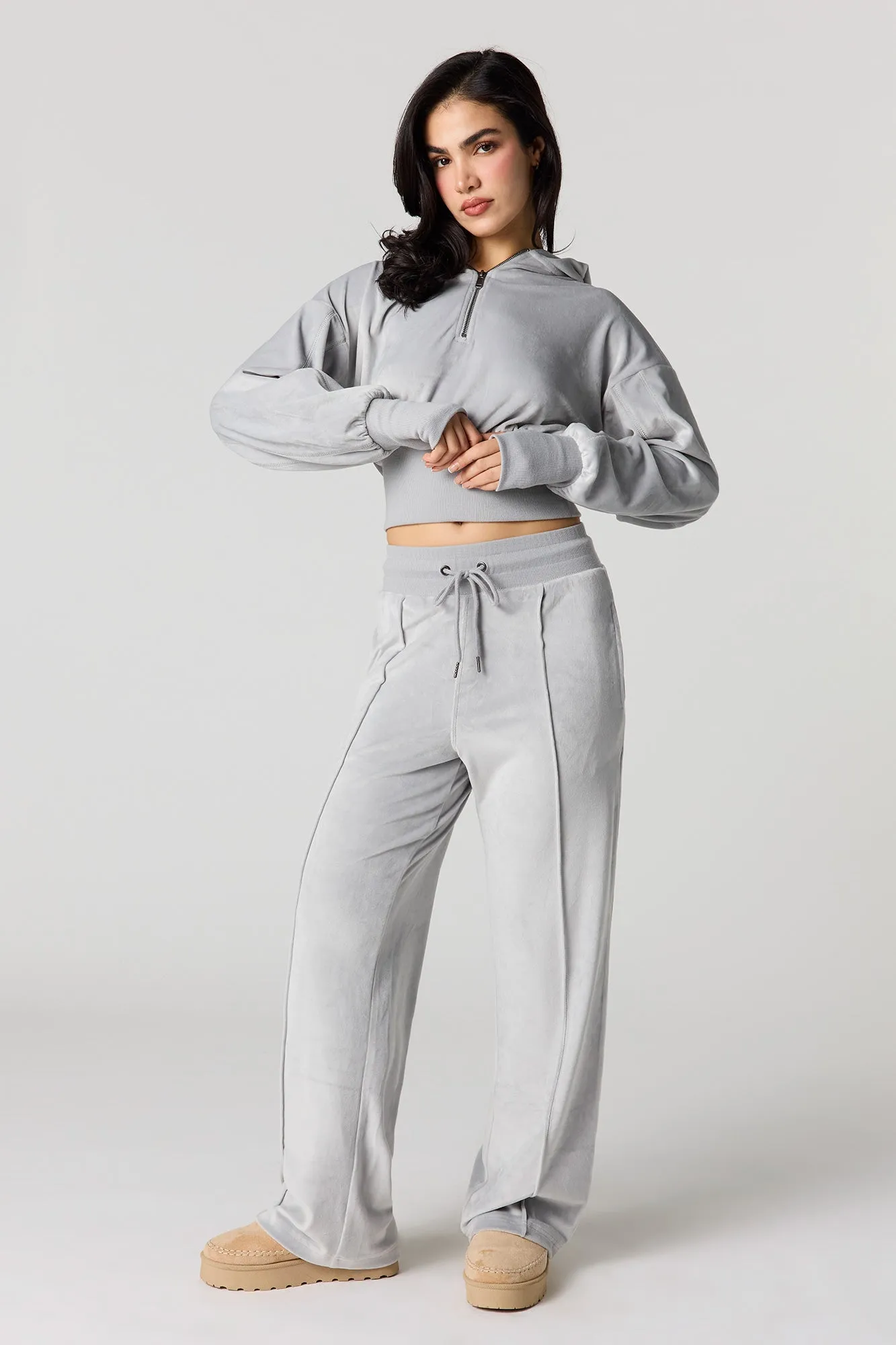 Velour Quarter Zip Hoodie sold by Urban Planet product image thumbnail 3