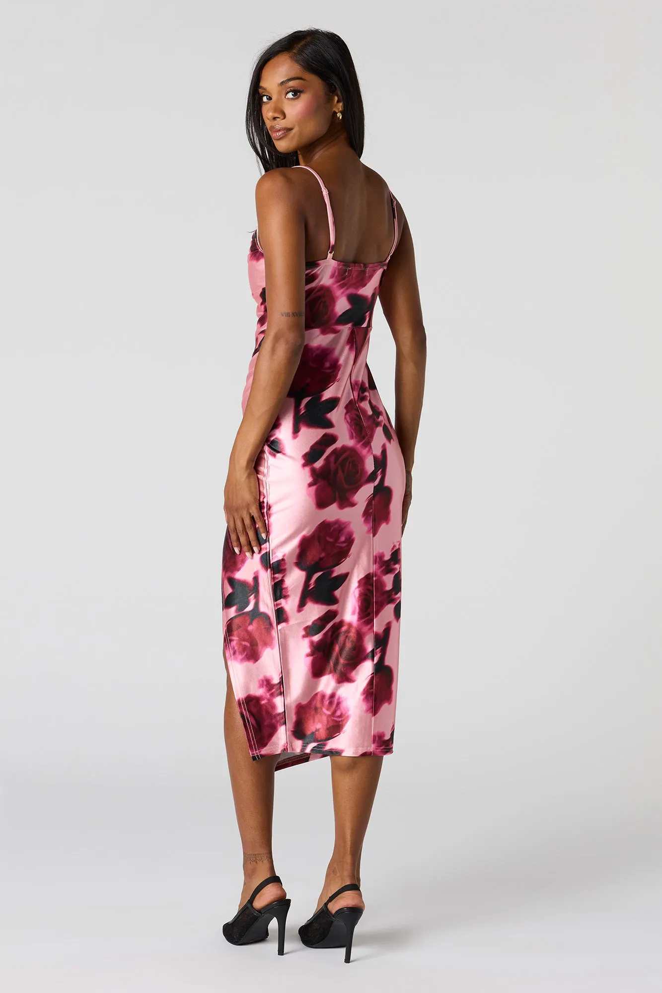 Satin Ruched Cowl Neck Slit Midi Dress sold by Urban Planet product image thumbnail 3