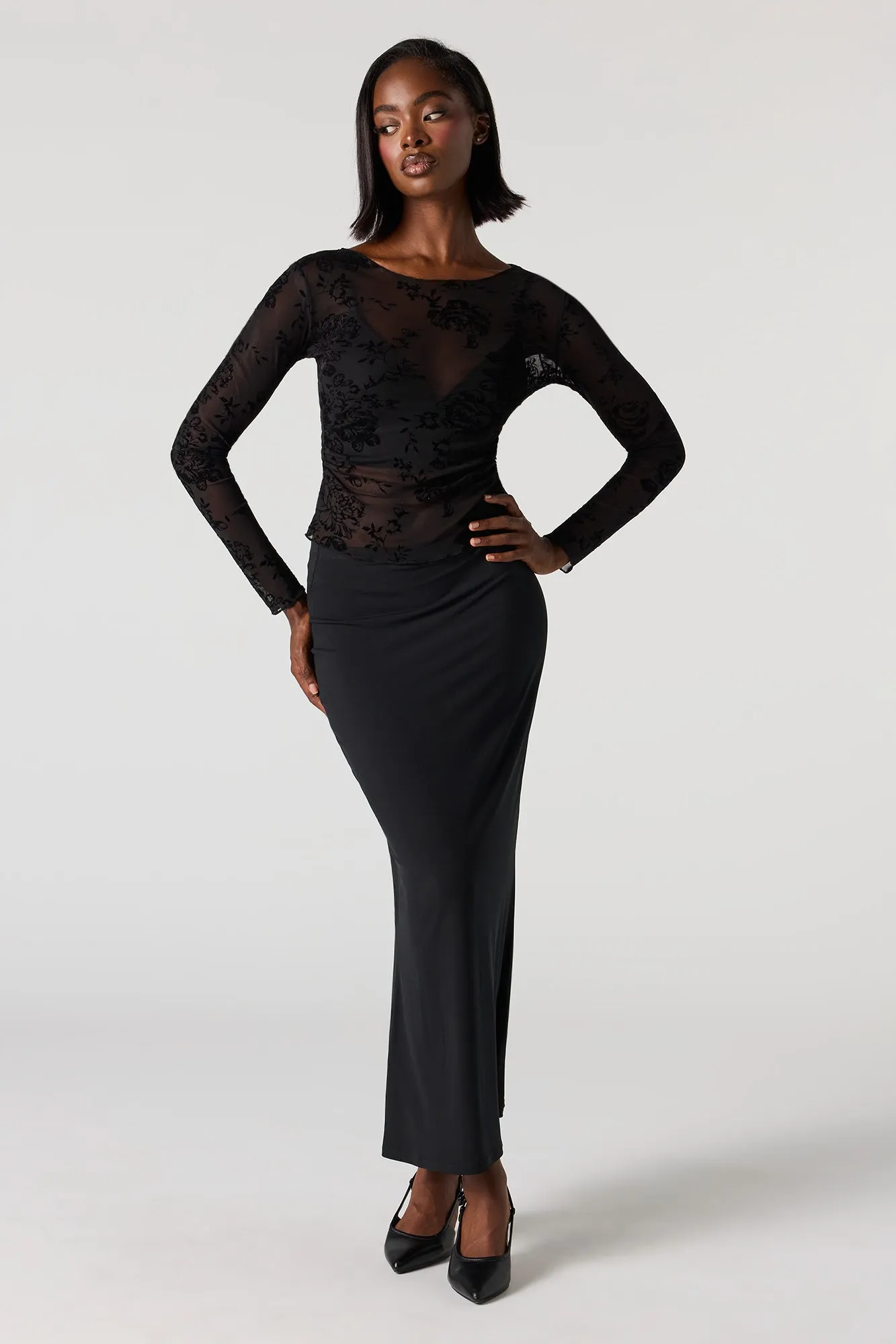 Floral Flocked Print Classic Top sold by Urban Planet product image thumbnail 3