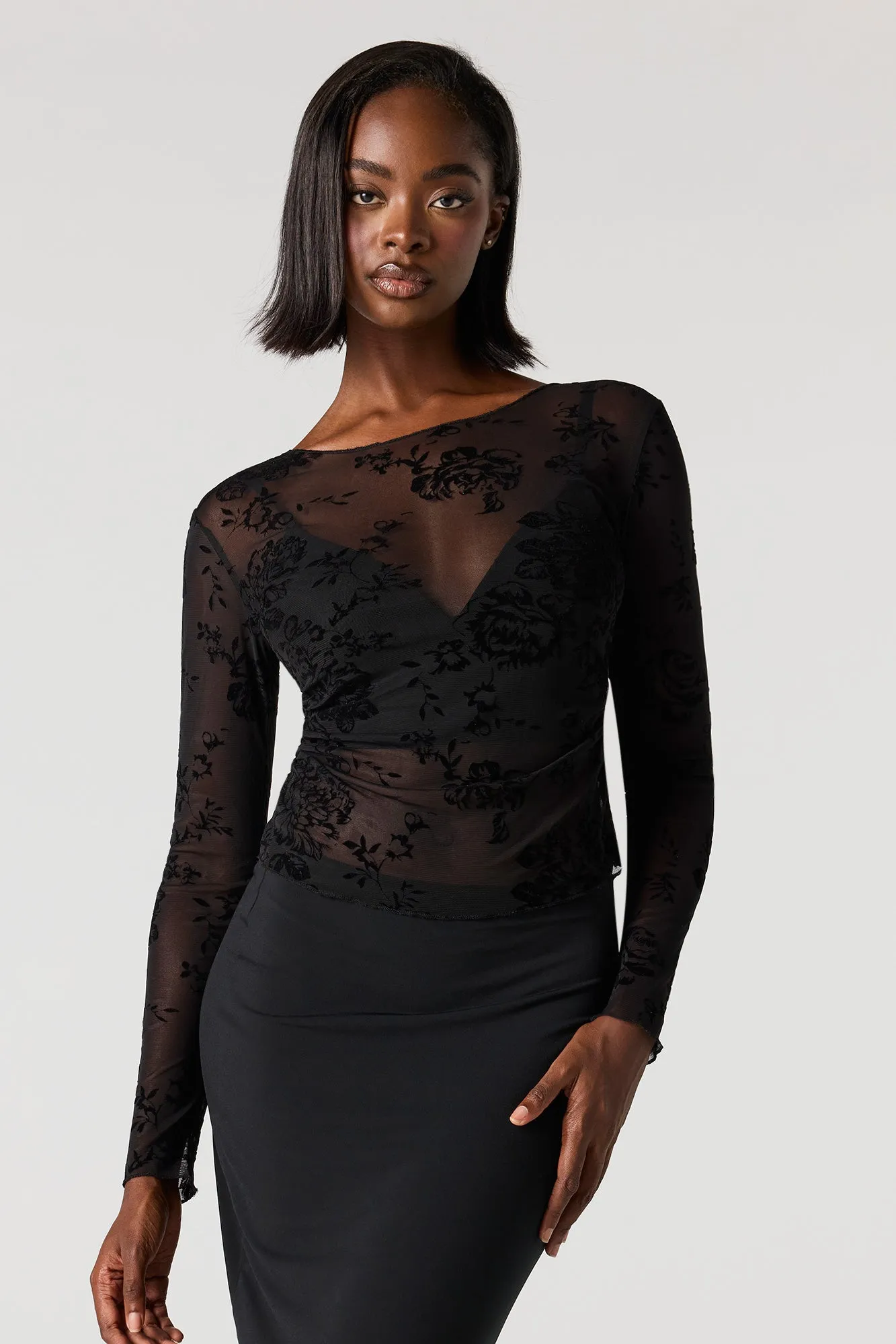 Floral Flocked Print Classic Top sold by Urban Planet product image thumbnail 4