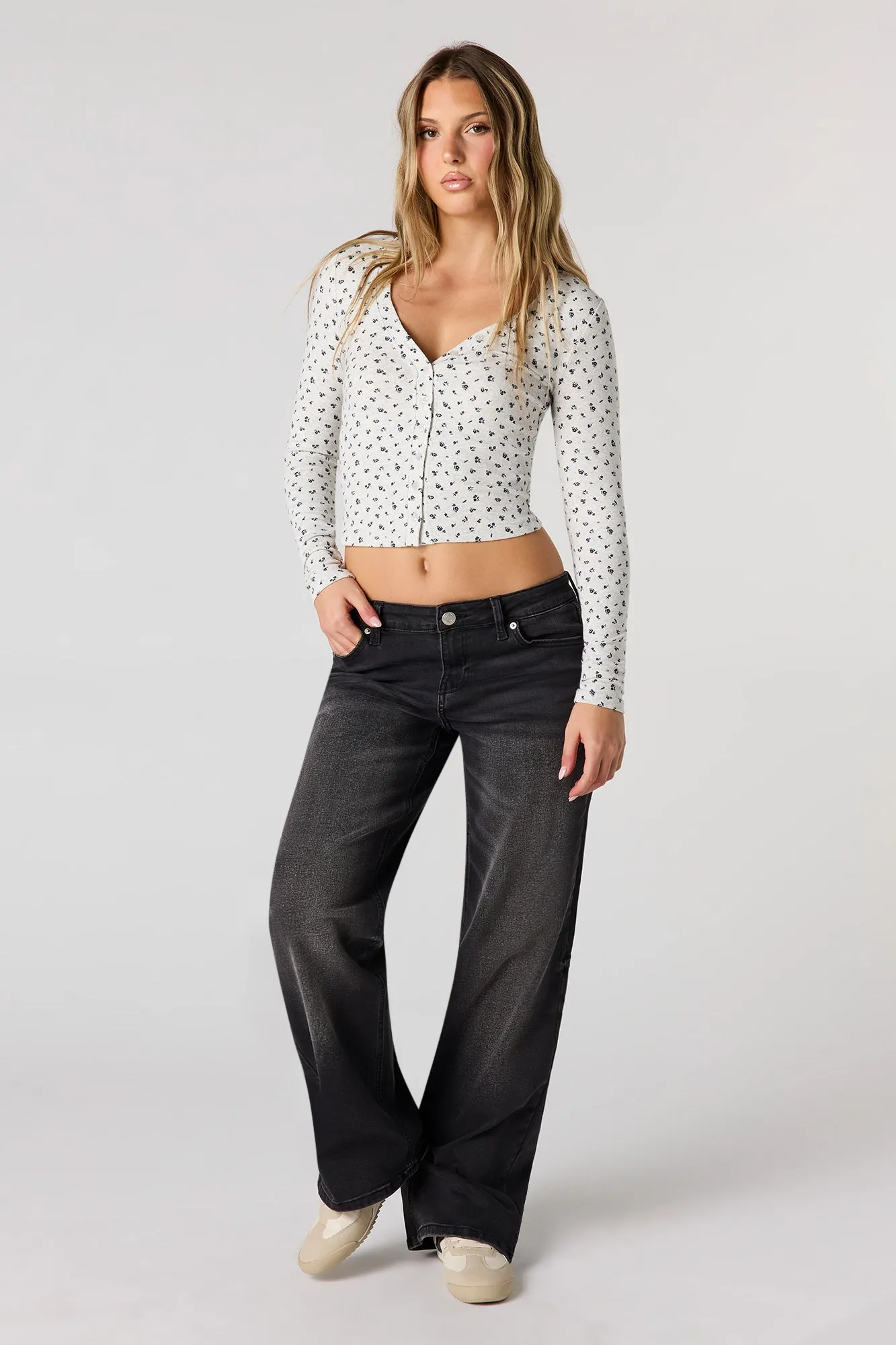 V-Neck Button-Up Long Sleeve Top sold by Urban Planet product image thumbnail 3