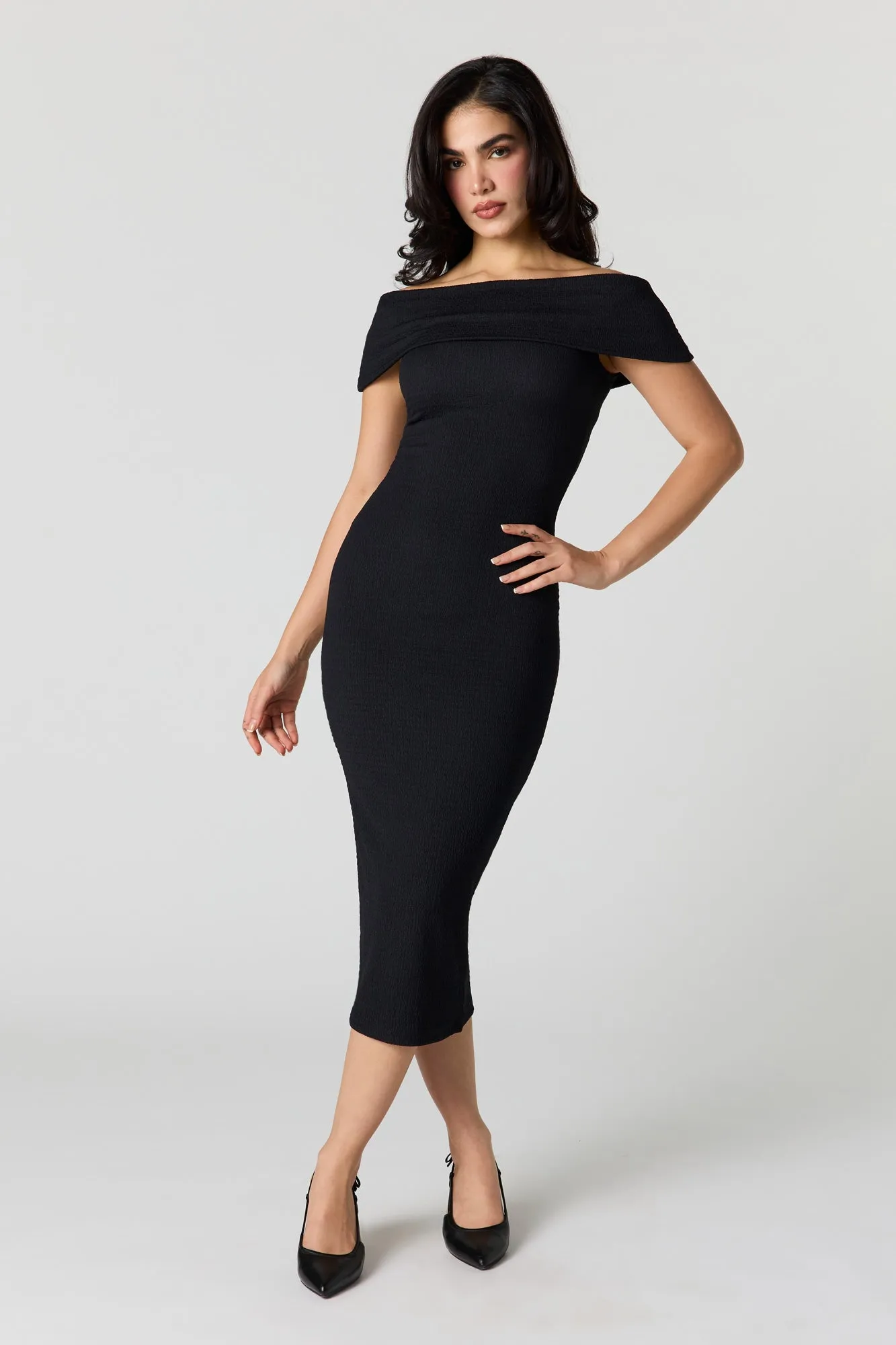 Textured Off Shoulder Midi Dress sold by Urban Planet product image thumbnail 4