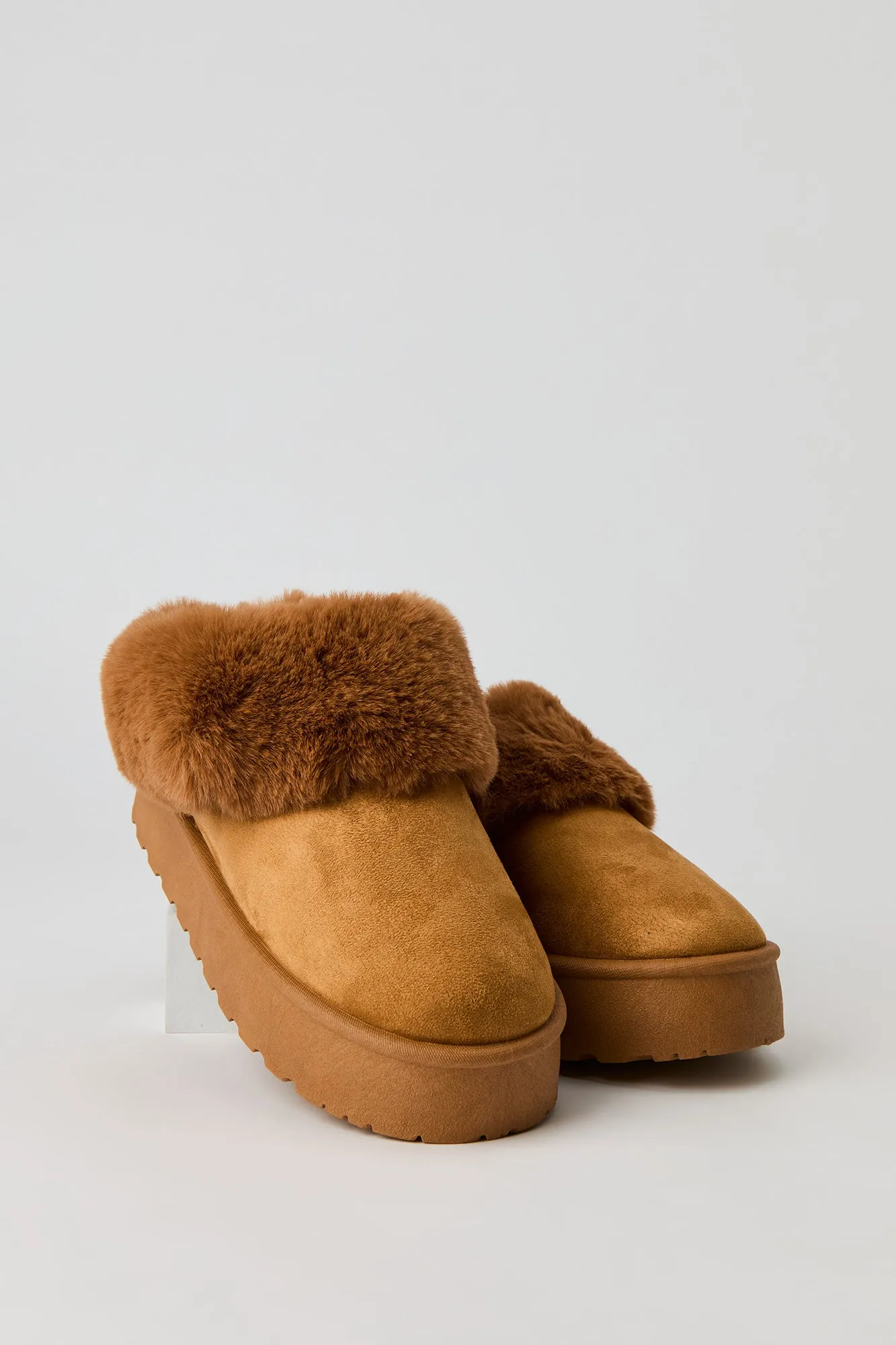 Faux Fur Collared Platform Booties sold by Urban Planet