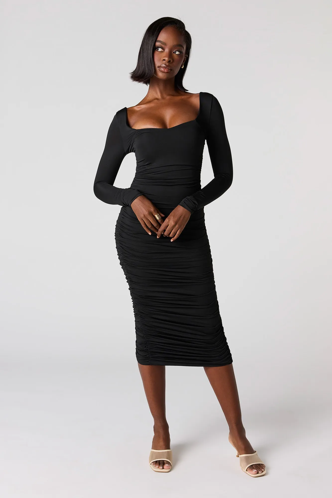 Ruched Long Sleeve Braless Midi Dress sold by Urban Planet product image thumbnail 4