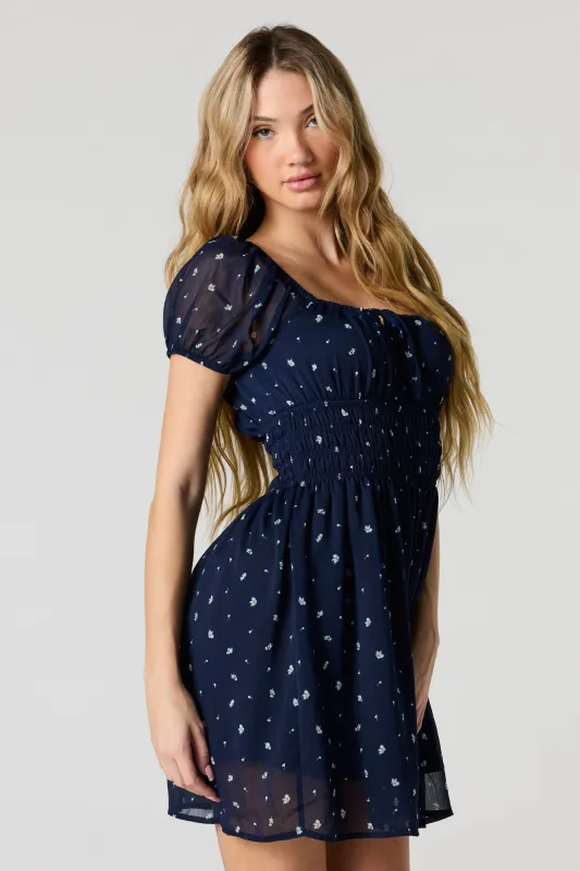 Floral Chiffon Puff Sleeve Mini Dress sold by Urban Planet